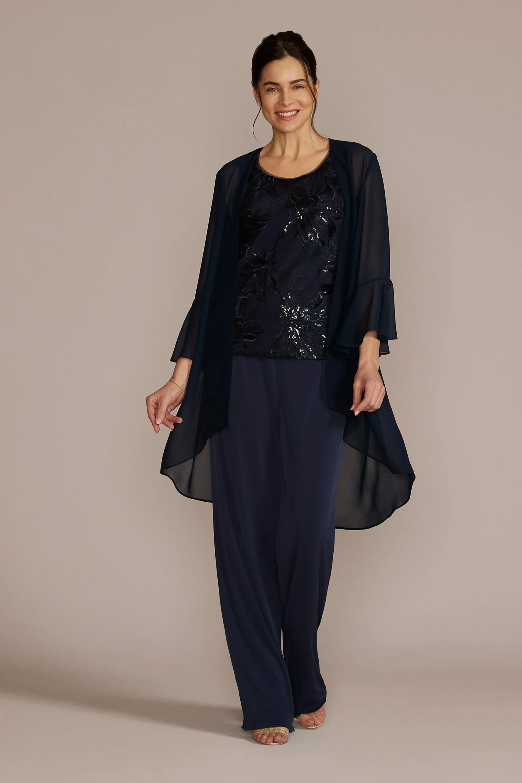 Straight Leg Embroidered Chiffon Three Piece Set