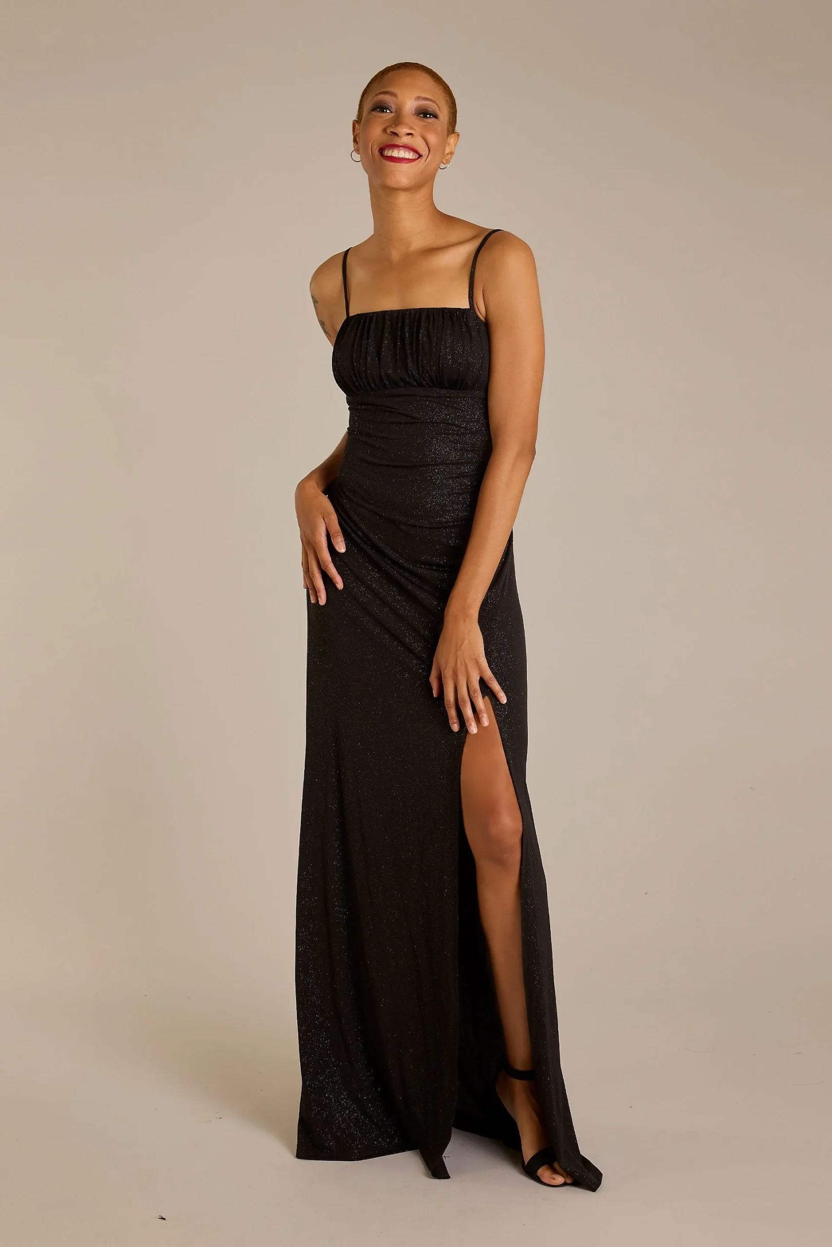 Straight Neck Glitter Sheath Dress with Side Slide