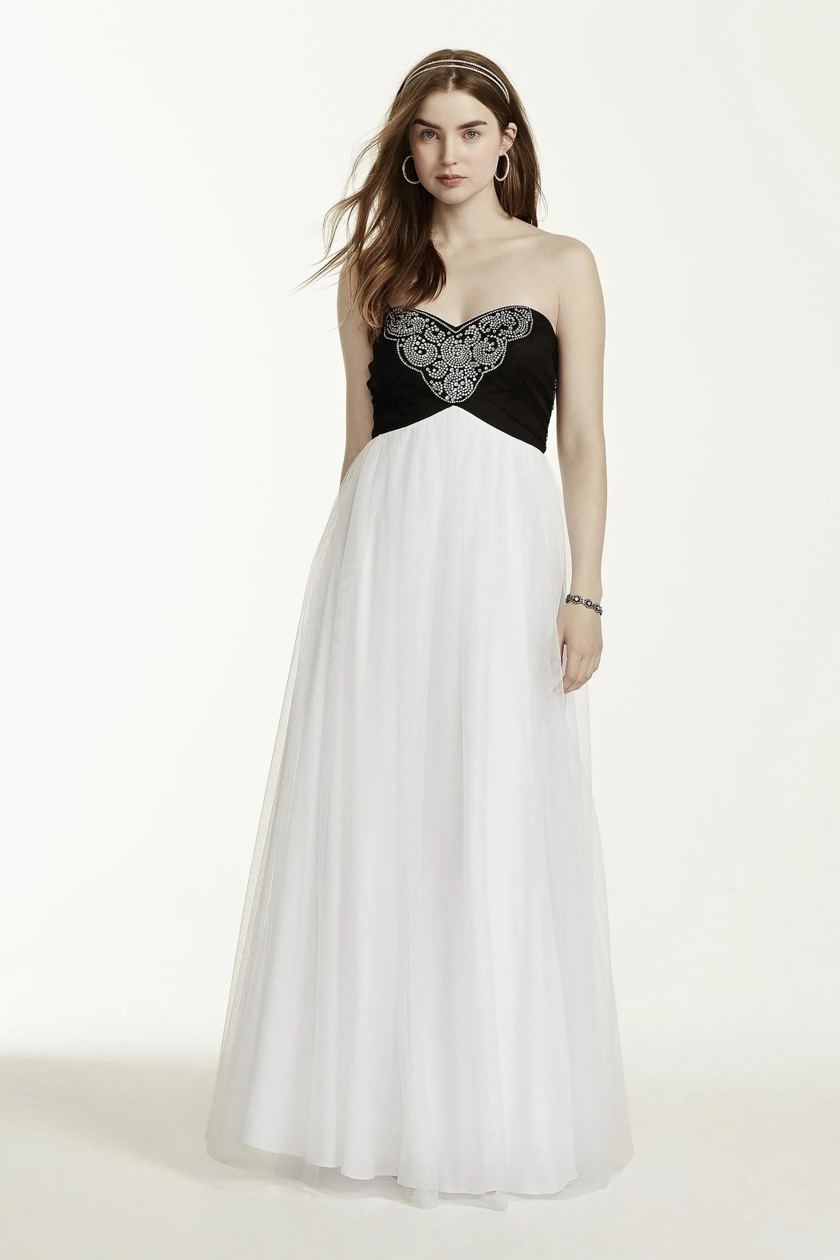 Strapless Beaded Bodice Tulle Ball Gown