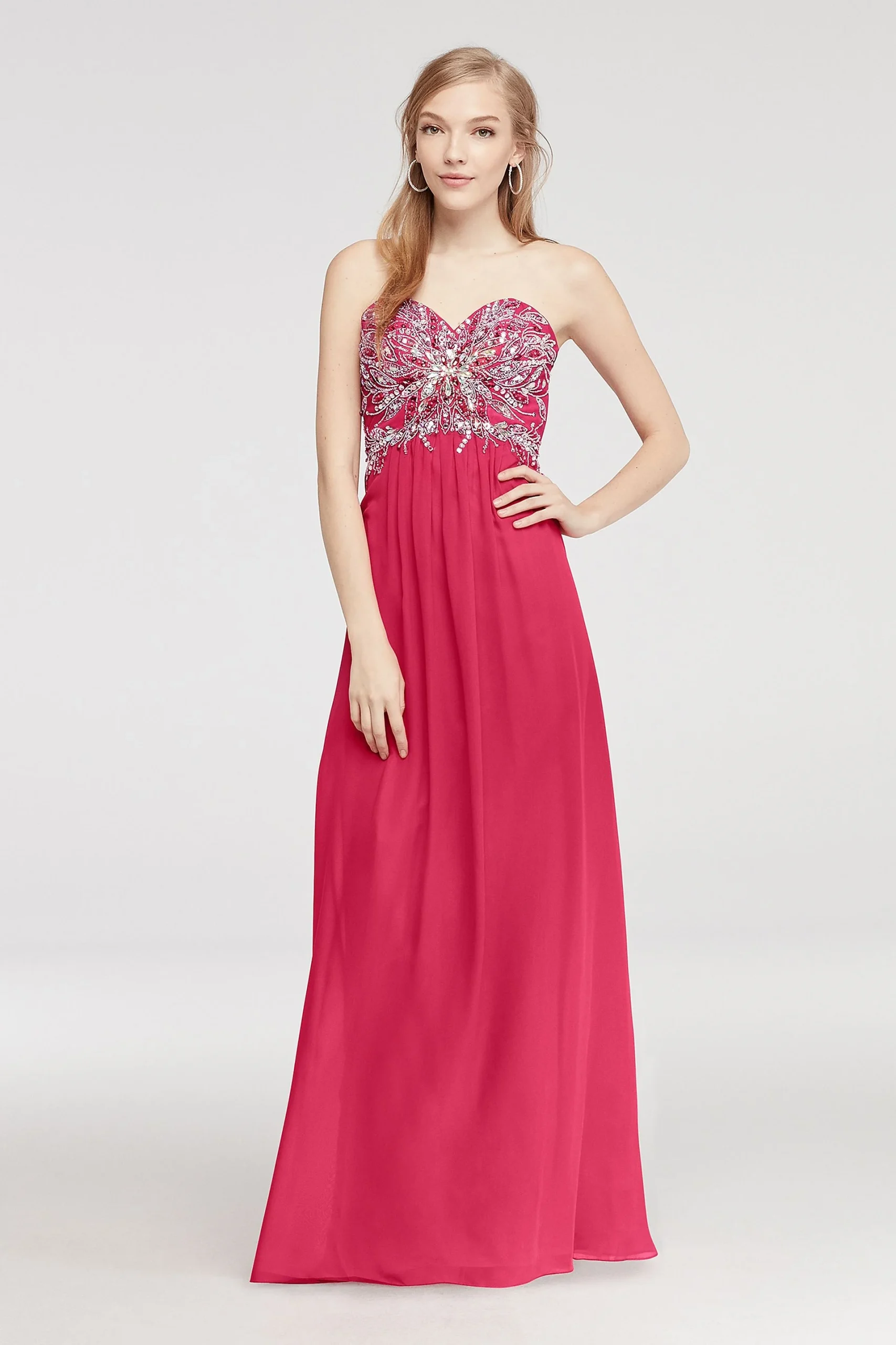 Strapless Beaded Chiffon Prom Dress with Tie Back