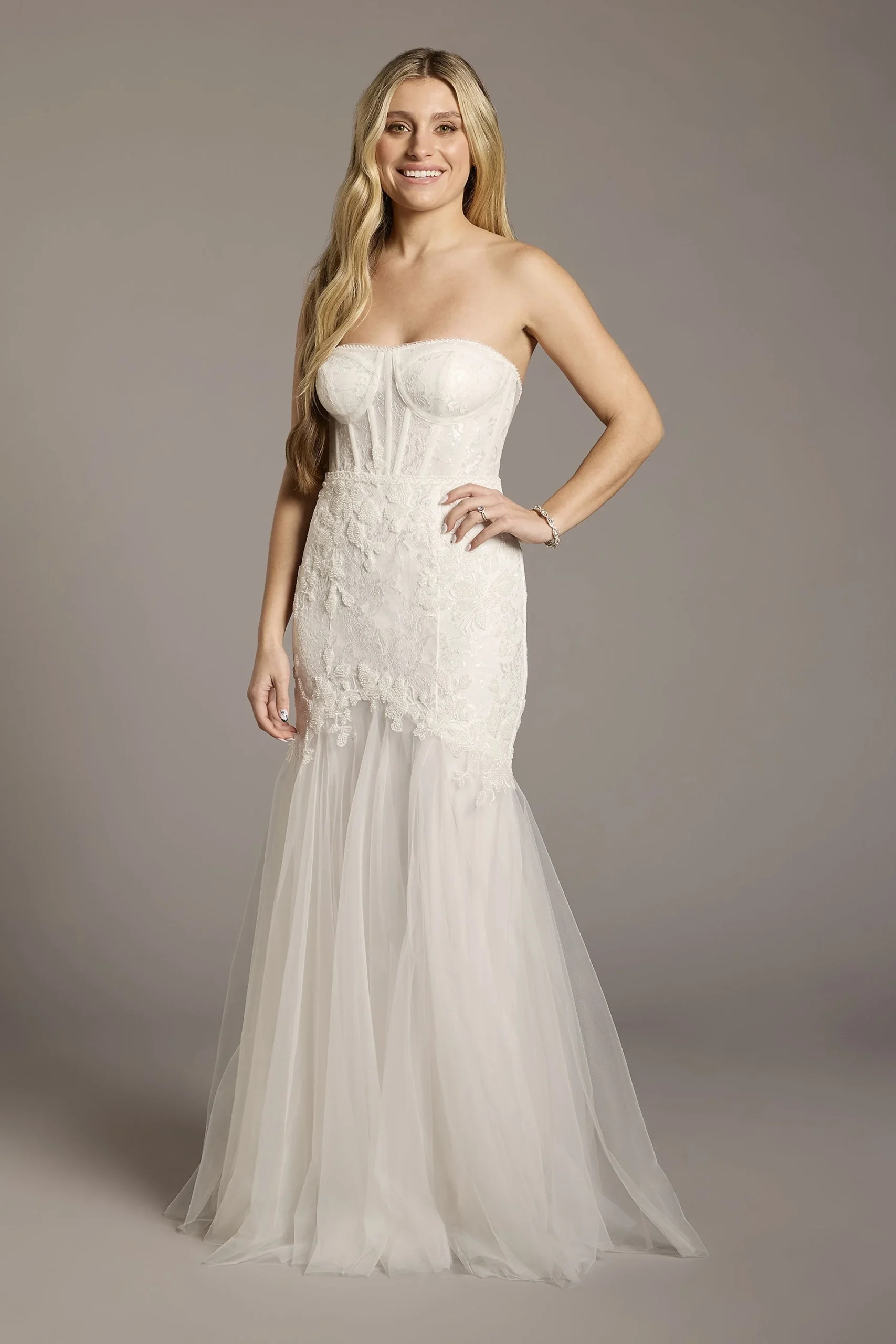Strapless Beaded Lace Mermaid Wedding Dress