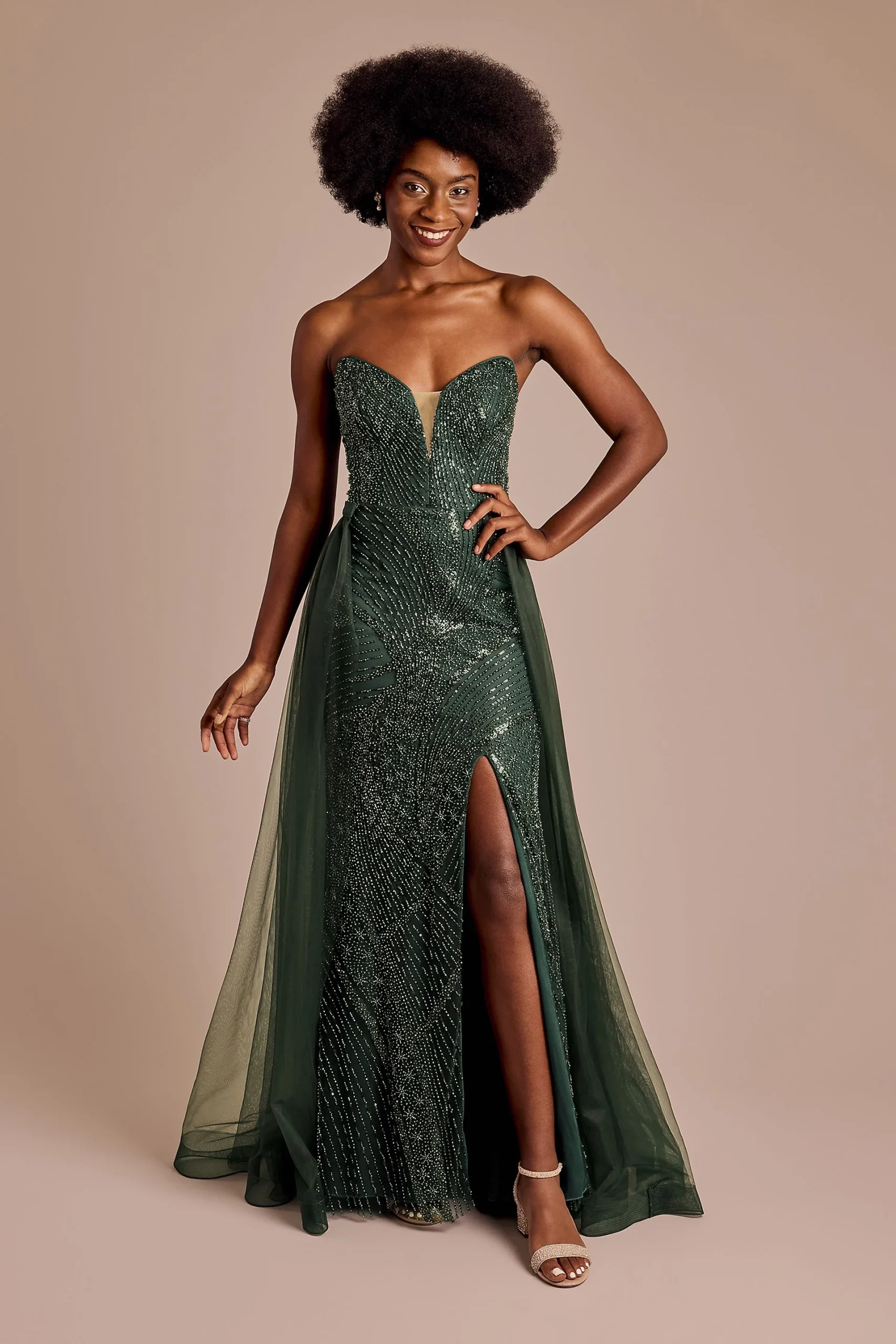 Strapless Beaded Sheath Dress with Train