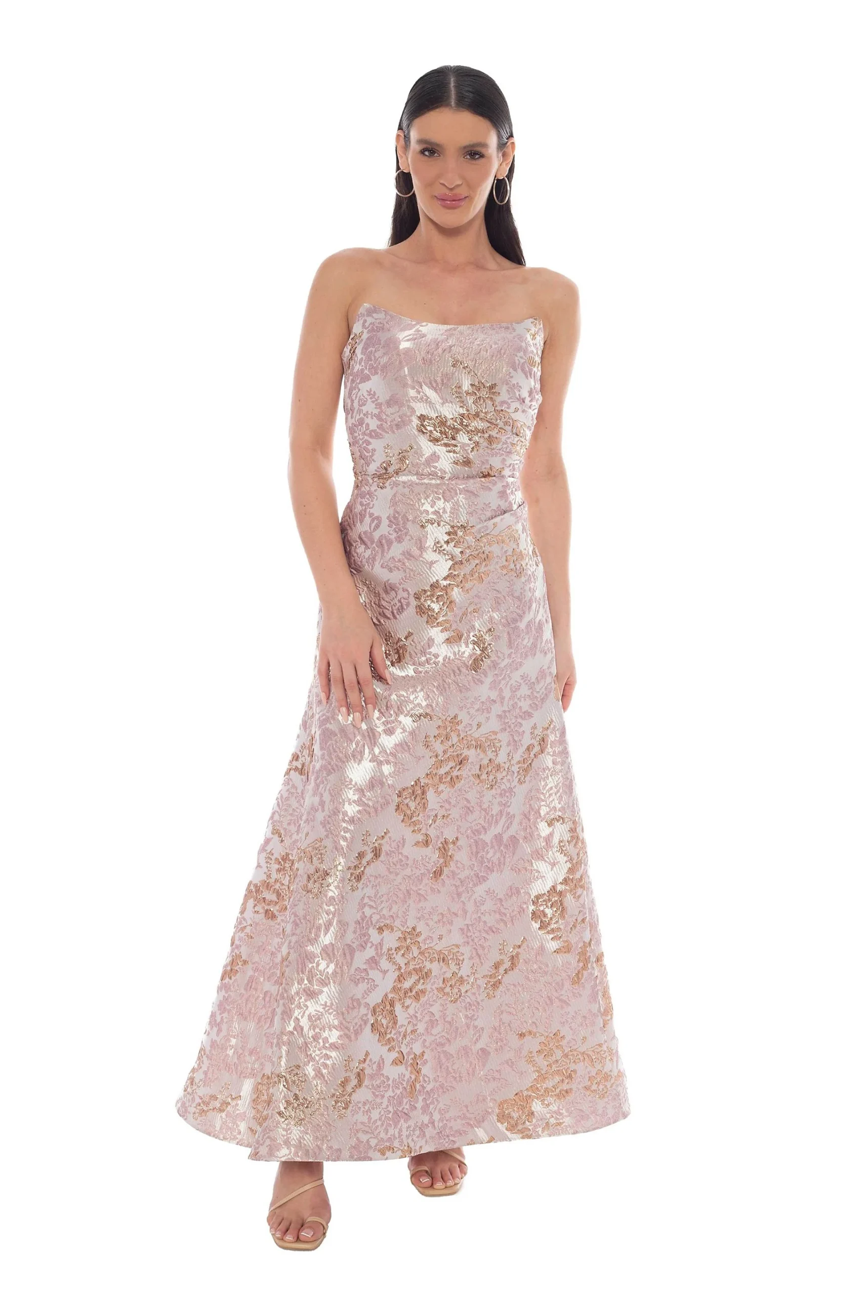 Strapless Brocade Sheath Dress with Wrap