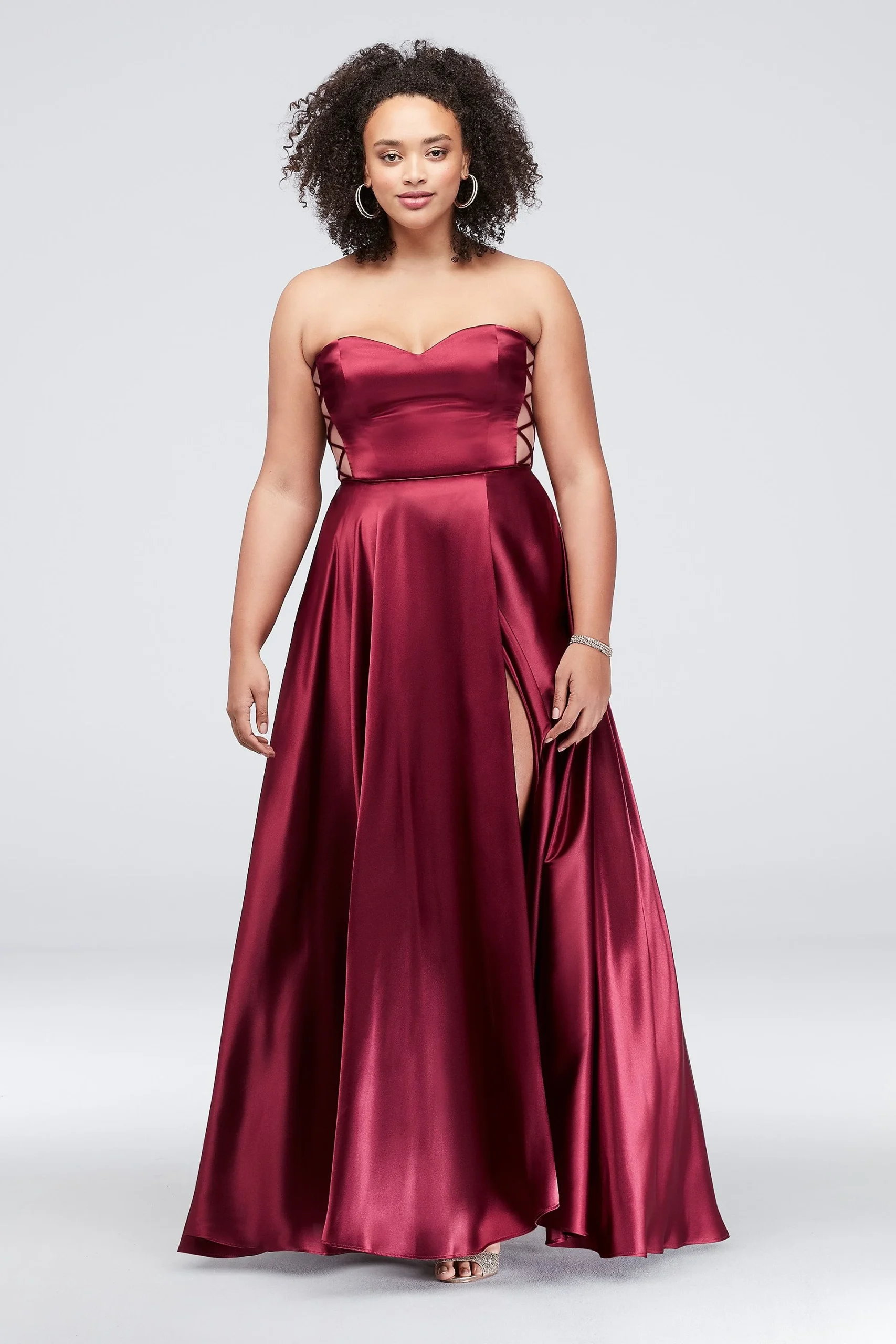 Strapless Charmeuse Dress with Lattice Side Panels