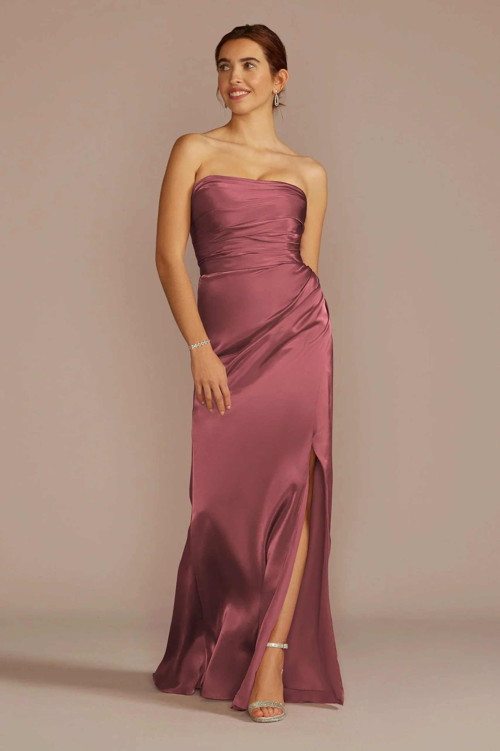 Strapless Charmeuse Dress with Ruching