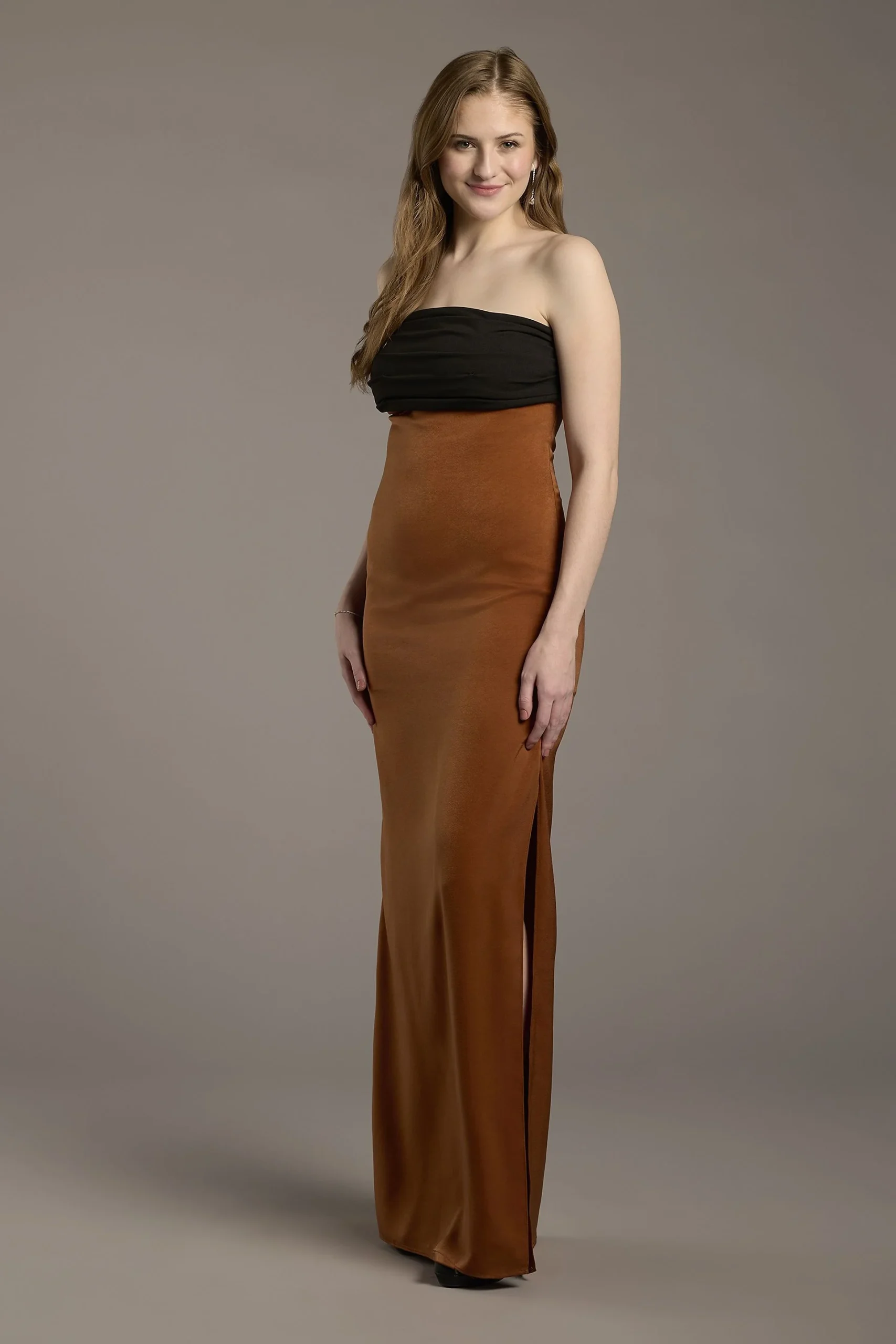 Strapless Charmeuse Mixed Column Dress