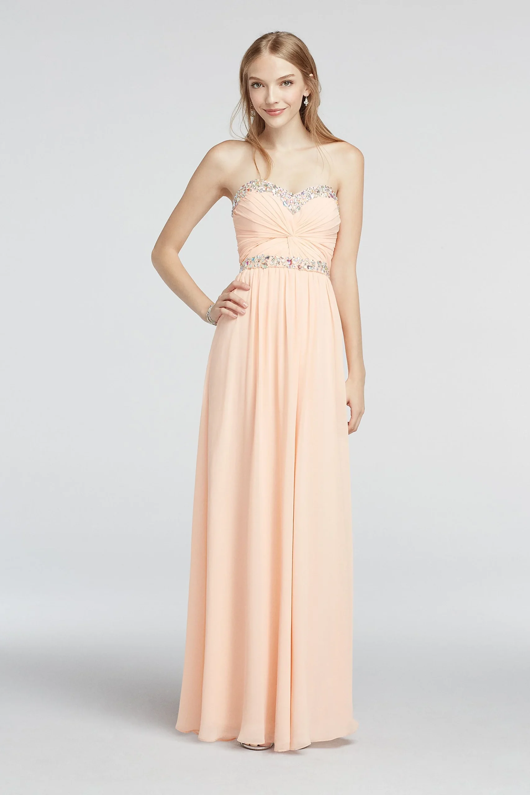 Strapless Chiffon Beaded Floor Length Prom Dress
