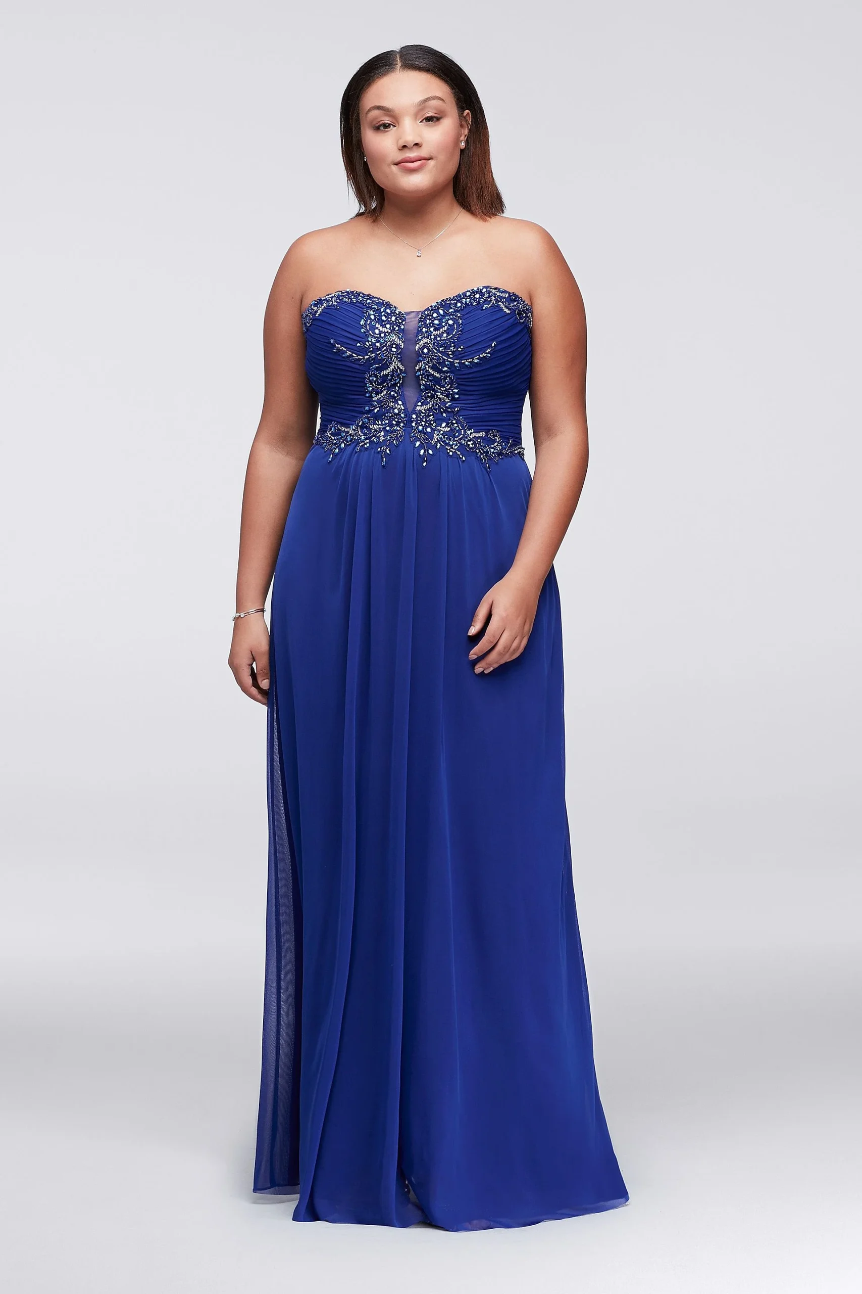 Strapless Chiffon Long Dress with Beaded Bodice