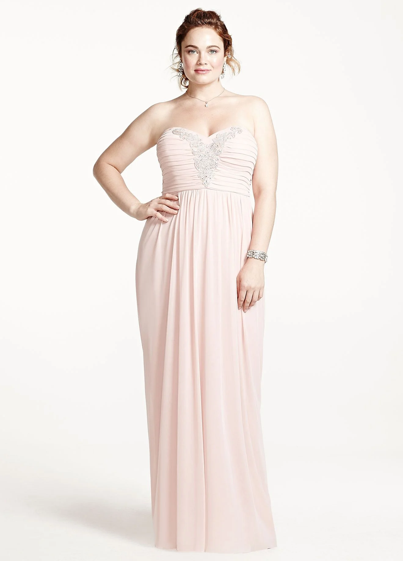 Strapless Chiffon Plus Dress with Applique Detail