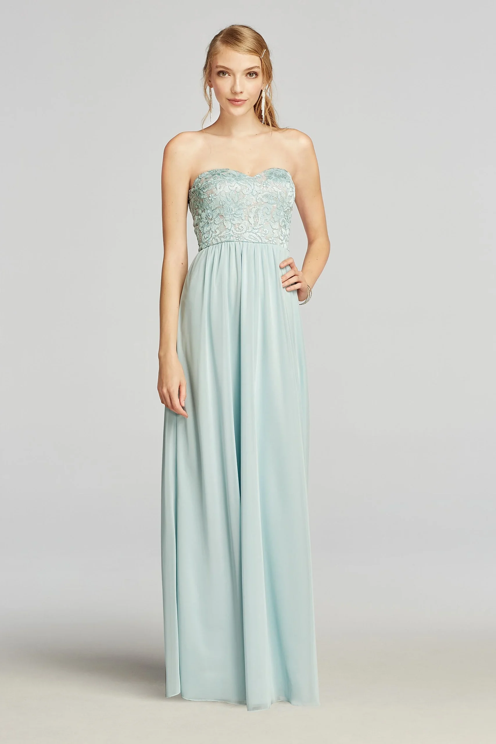 Strapless Chiffon Prom Dress with Lace Bodice