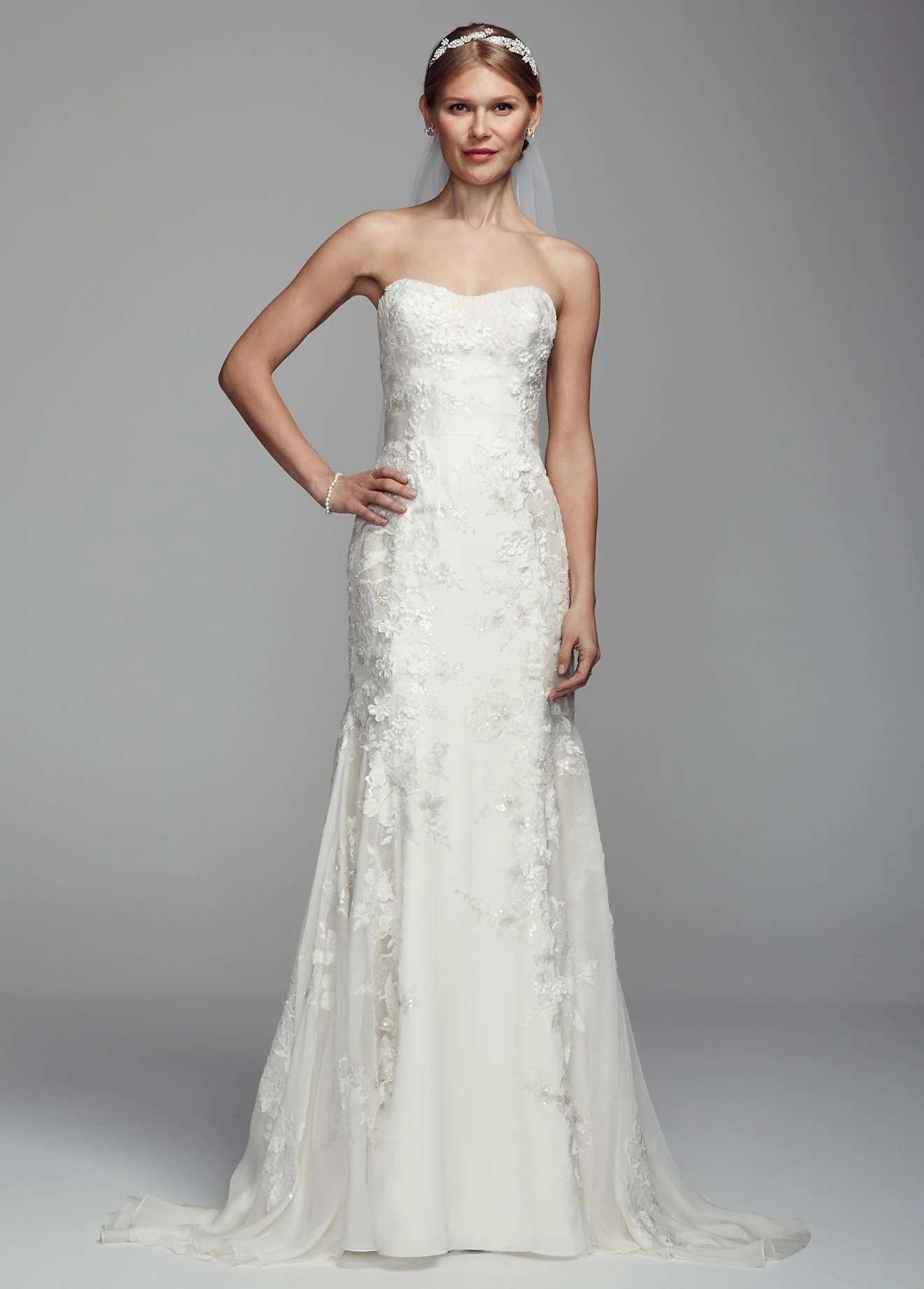 Strapless Chiffon Trumpet Gown with Ribbon Sash