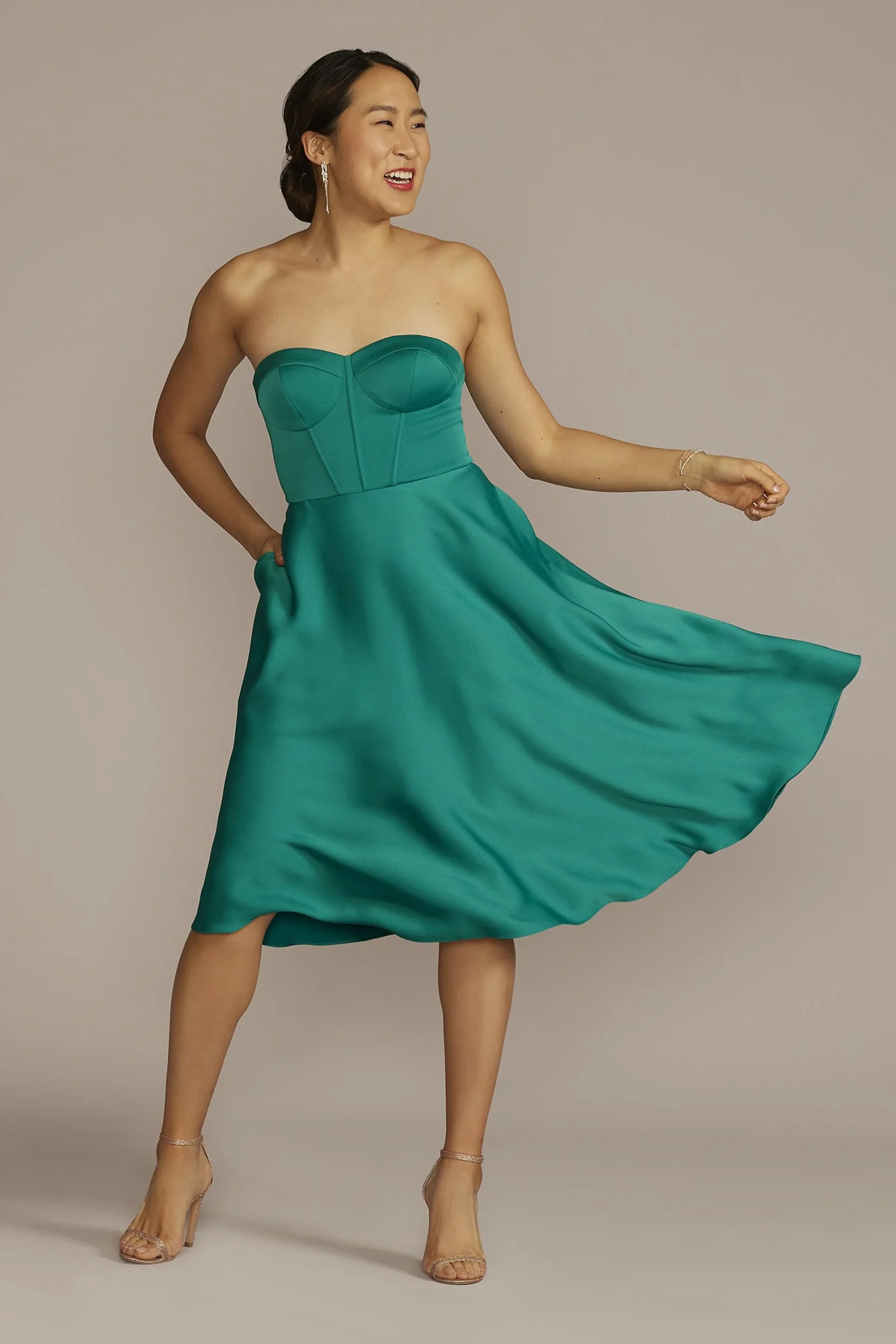 Strapless Corset Bodice Satin Midi Dress