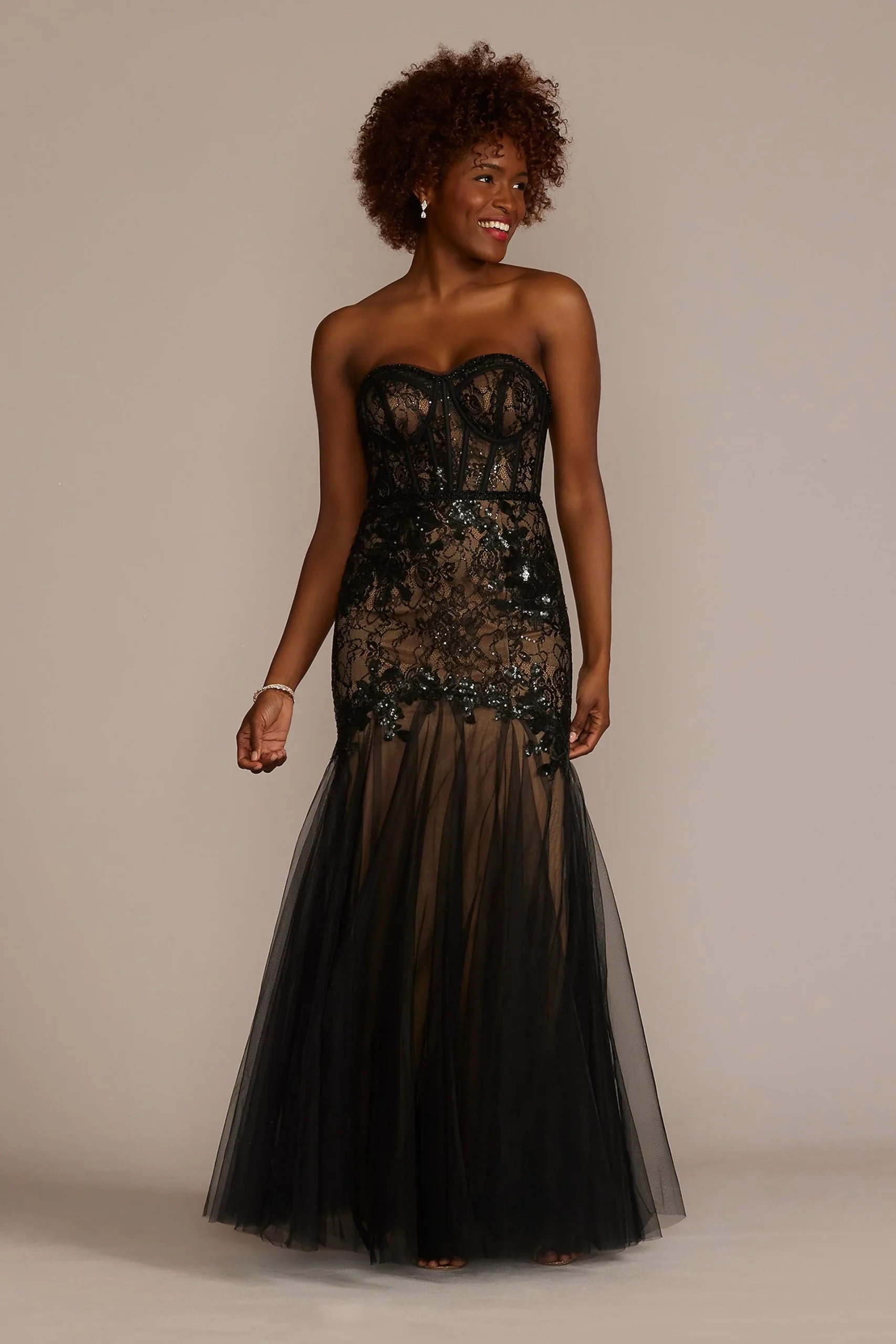 Strapless Corset Gown with Tulle Trumpet Skirt
