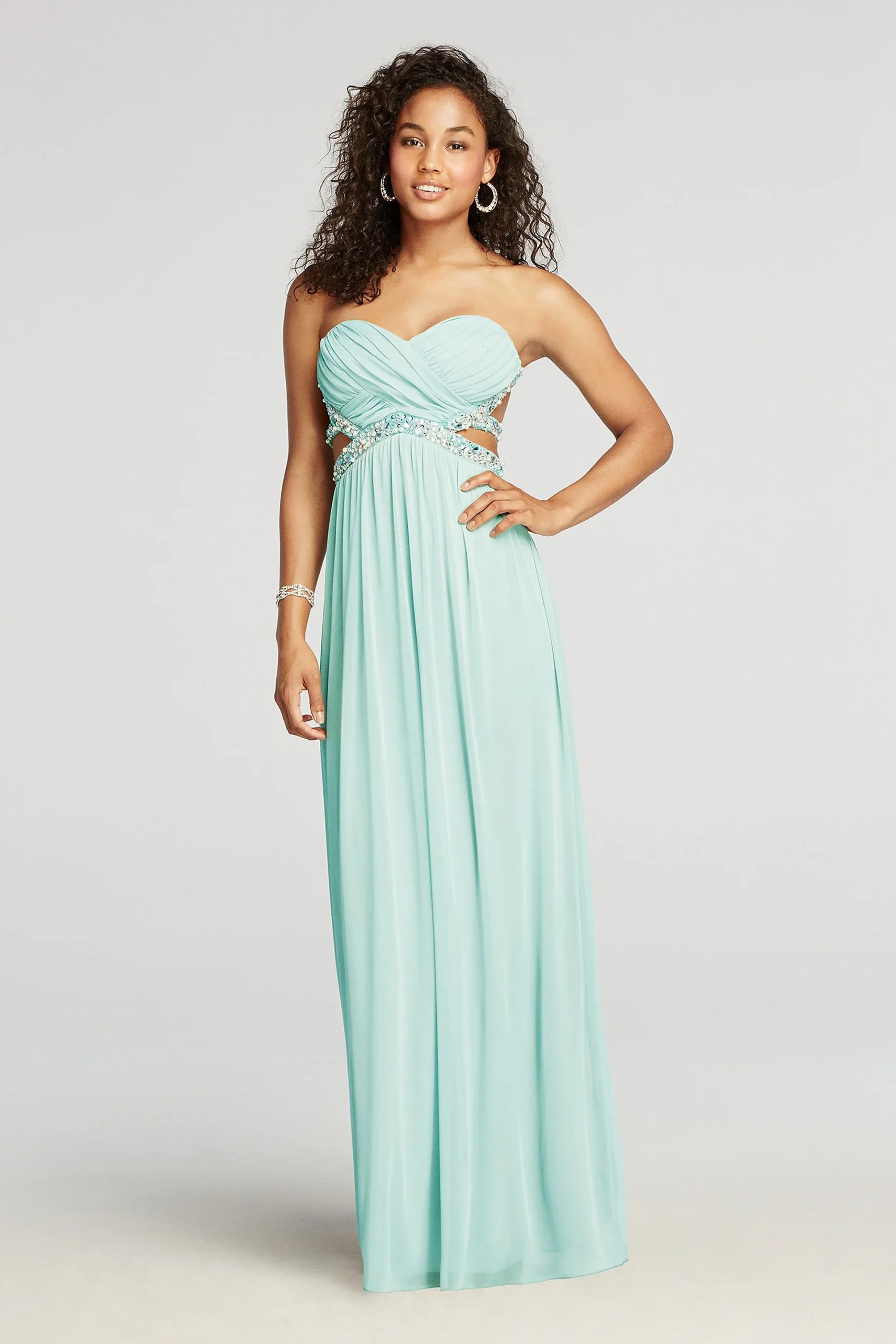 Strapless Crystal Beaded Cut Out Prom Dress