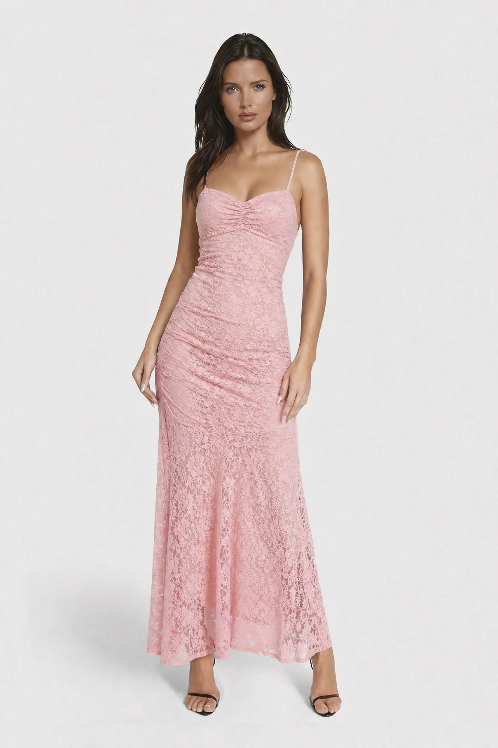 Strapless Drop Waist Lace Midi Dress
