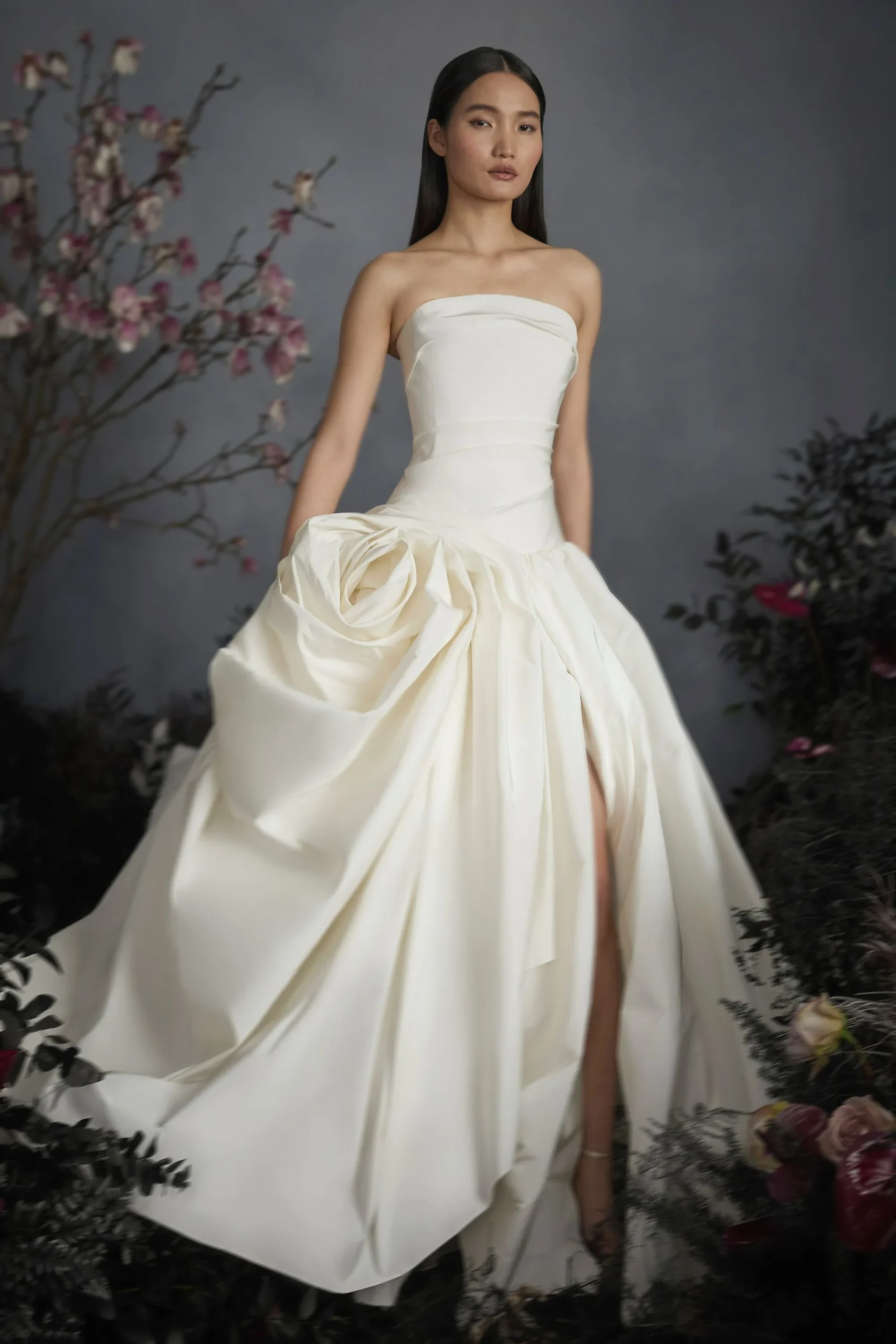 Strapless Faille Ball Gown with Rosette Skirt