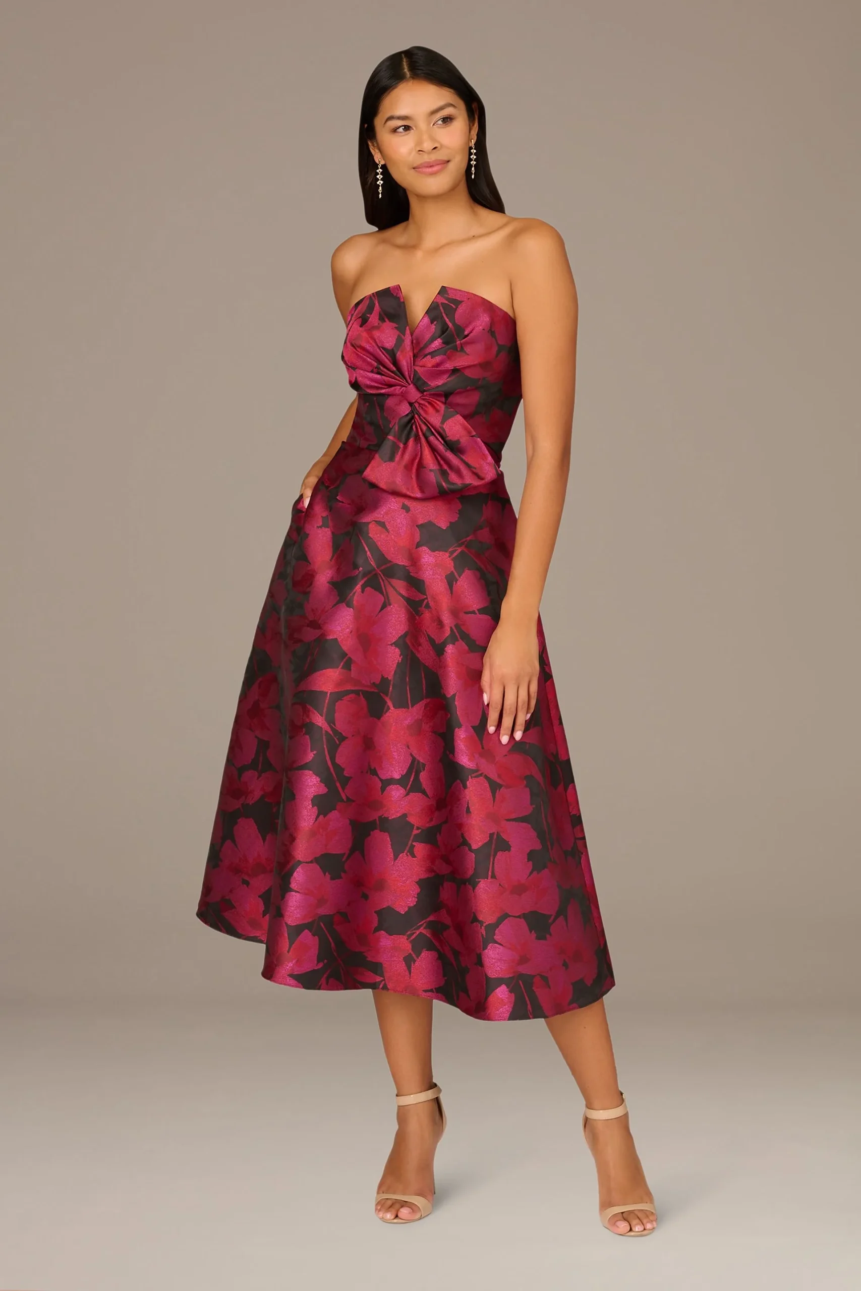 Strapless Floral Midi Dress