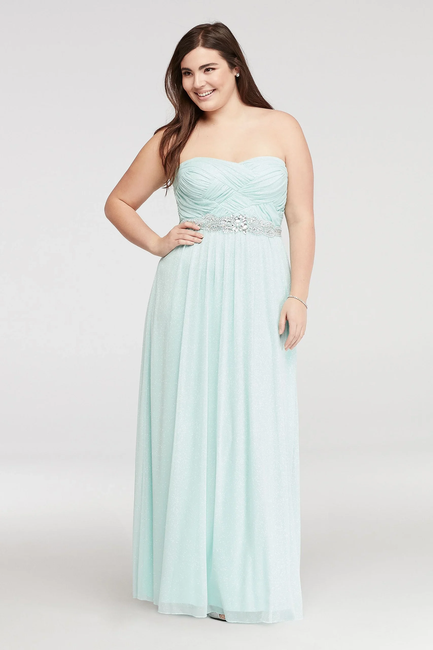 Strapless Glitter Prom Dress with BasketDetail