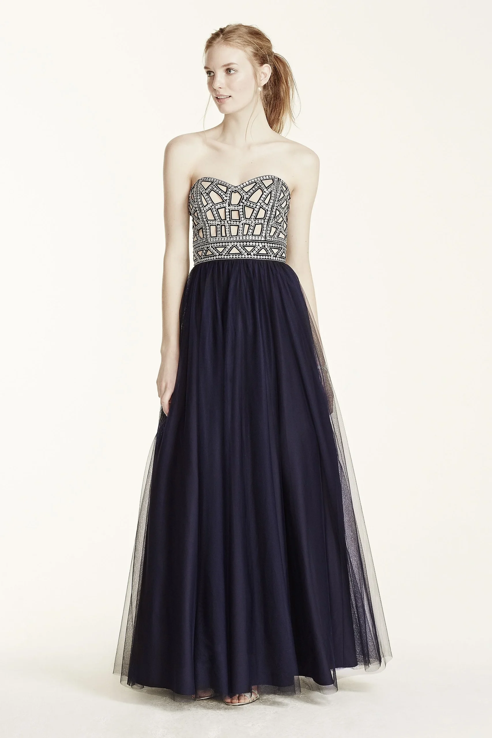 Strapless Illusion Cage Bodice Tulle Dress