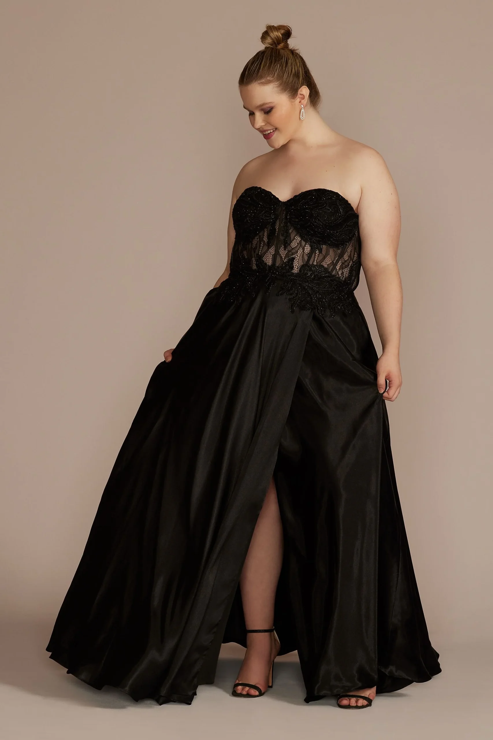Strapless Illusion Lace Applique Satin A-Line