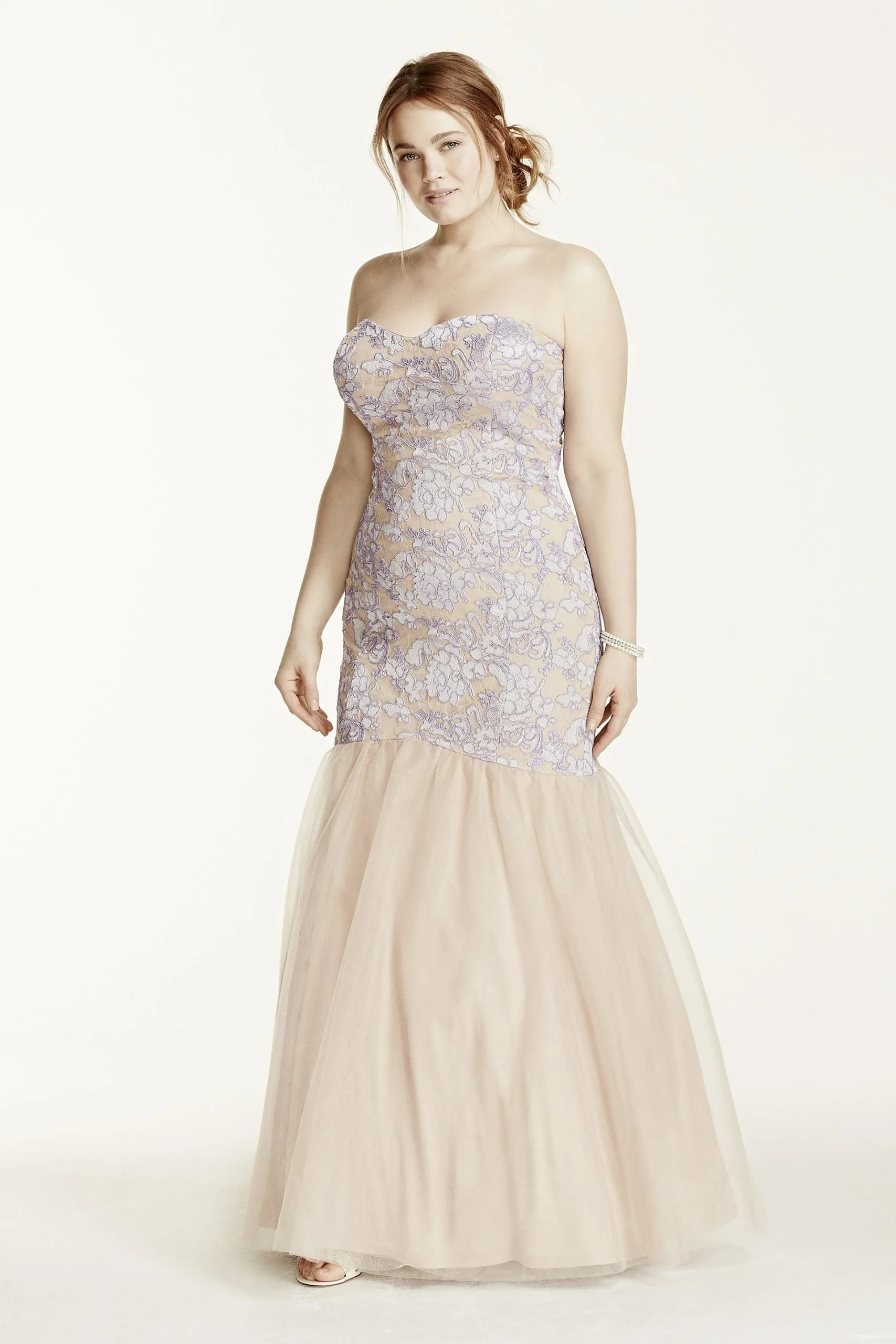 Strapless Lace Applique Fit and Flare Plus Dress
