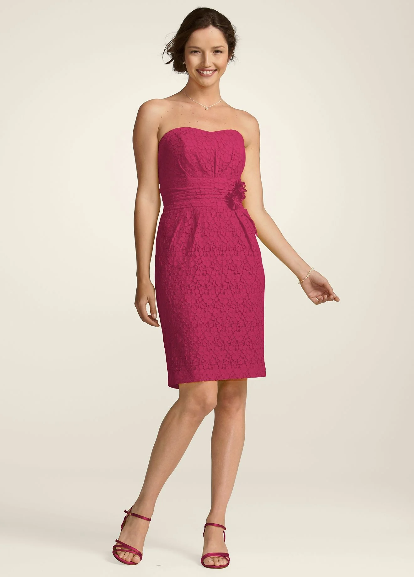 Strapless Lace Dress with Floral Embellishment