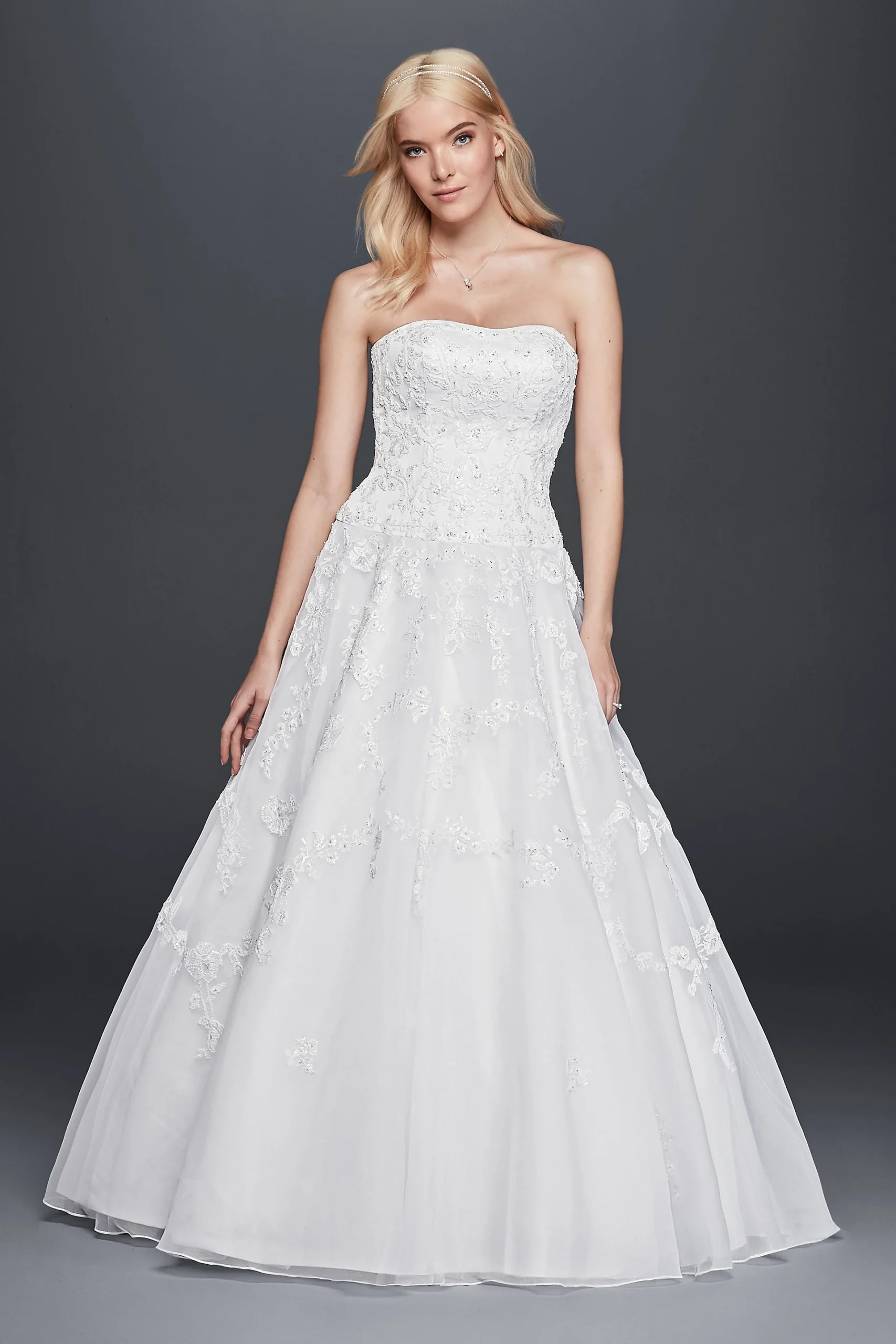 Strapless Lace Drop Waist Ball Gown Wedding Dress