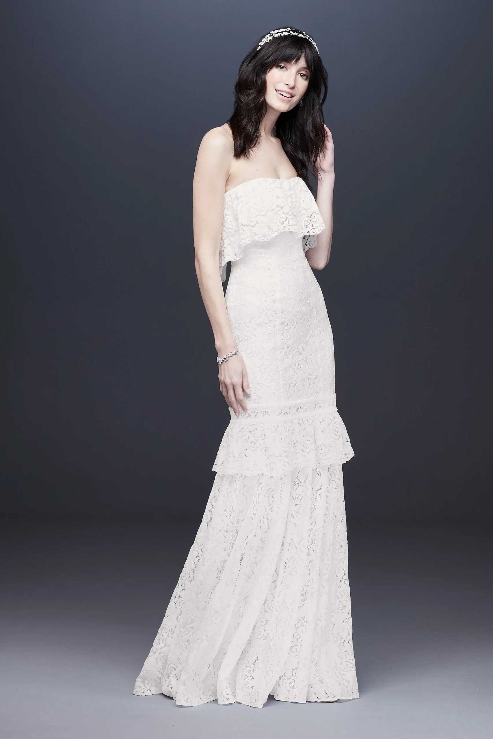 Strapless Lace Flounce Ruffle Wedding Dress