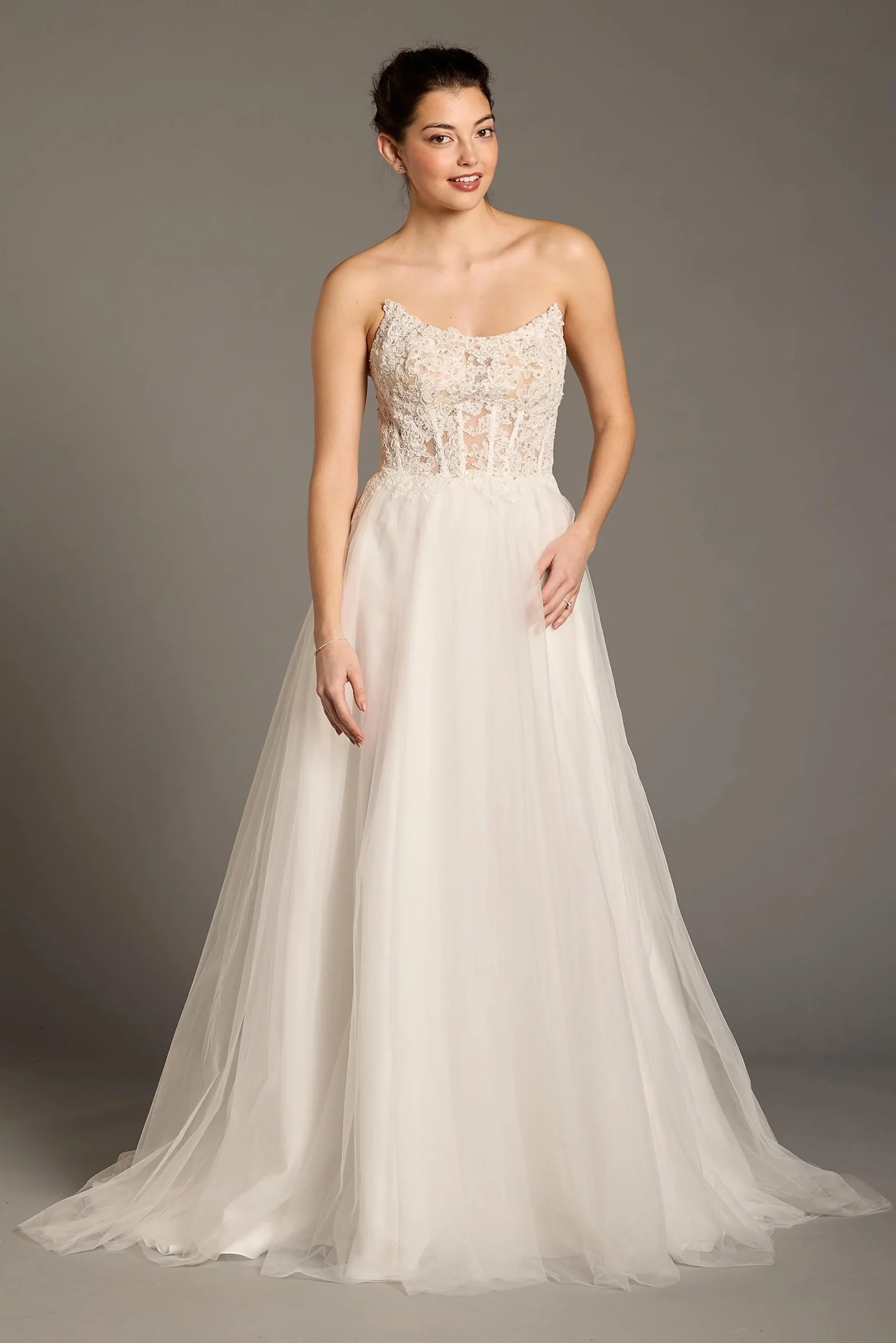 Strapless Lace and Tulle Ball Gown Wedding Dress