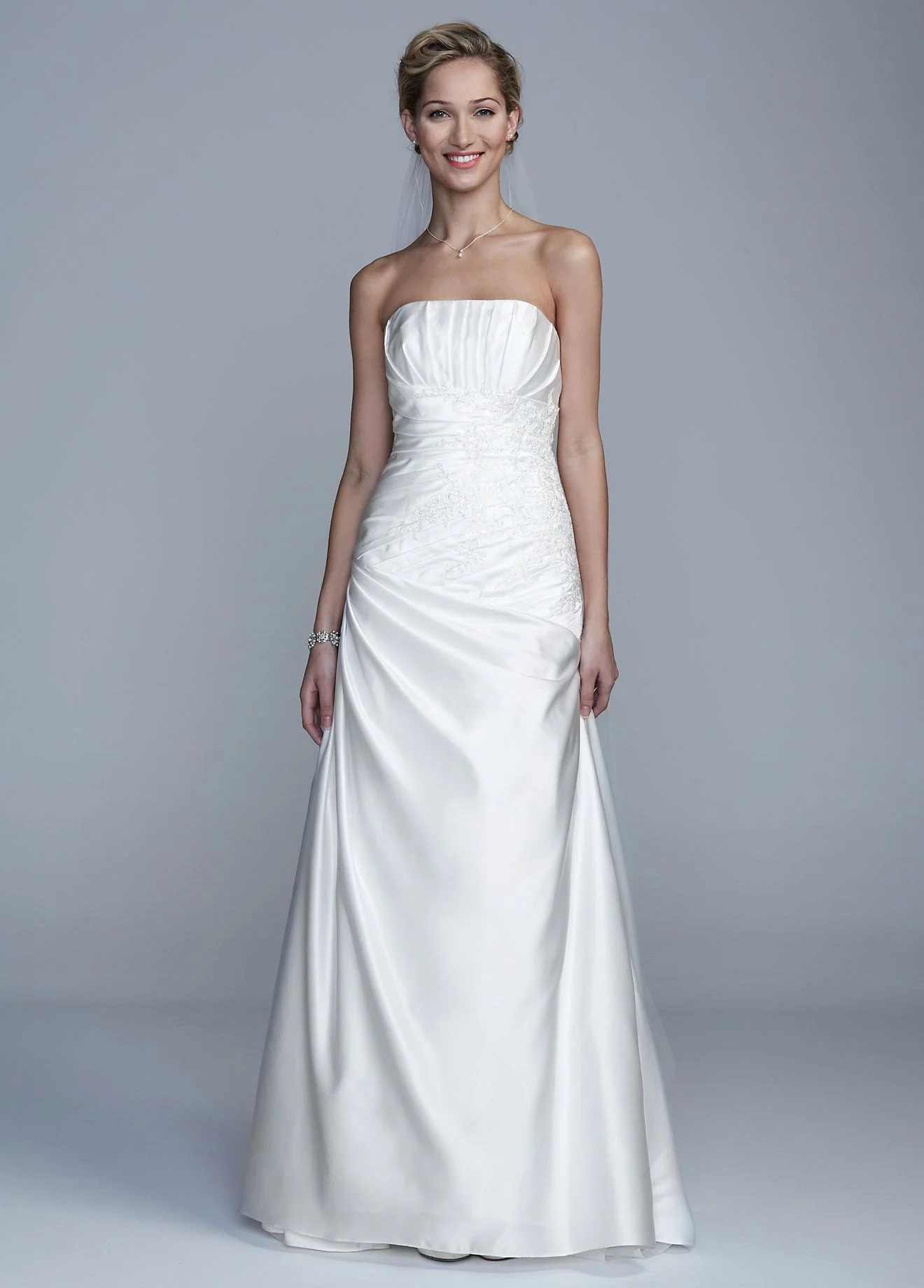 Strapless A Line Gown with Beaded Lace