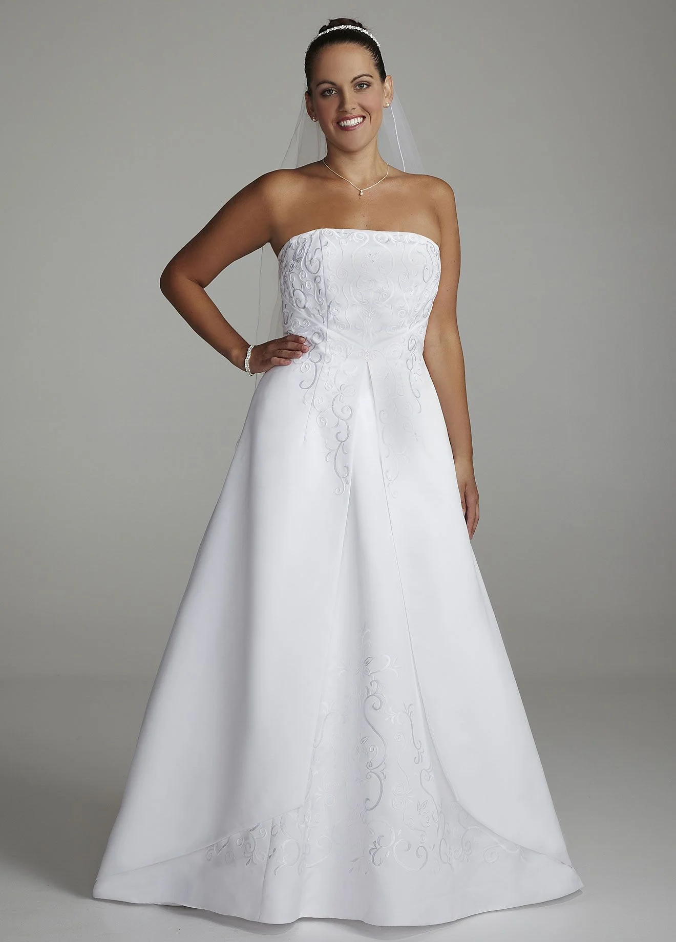 Strapless A-line Satin Gown with Chapel Train