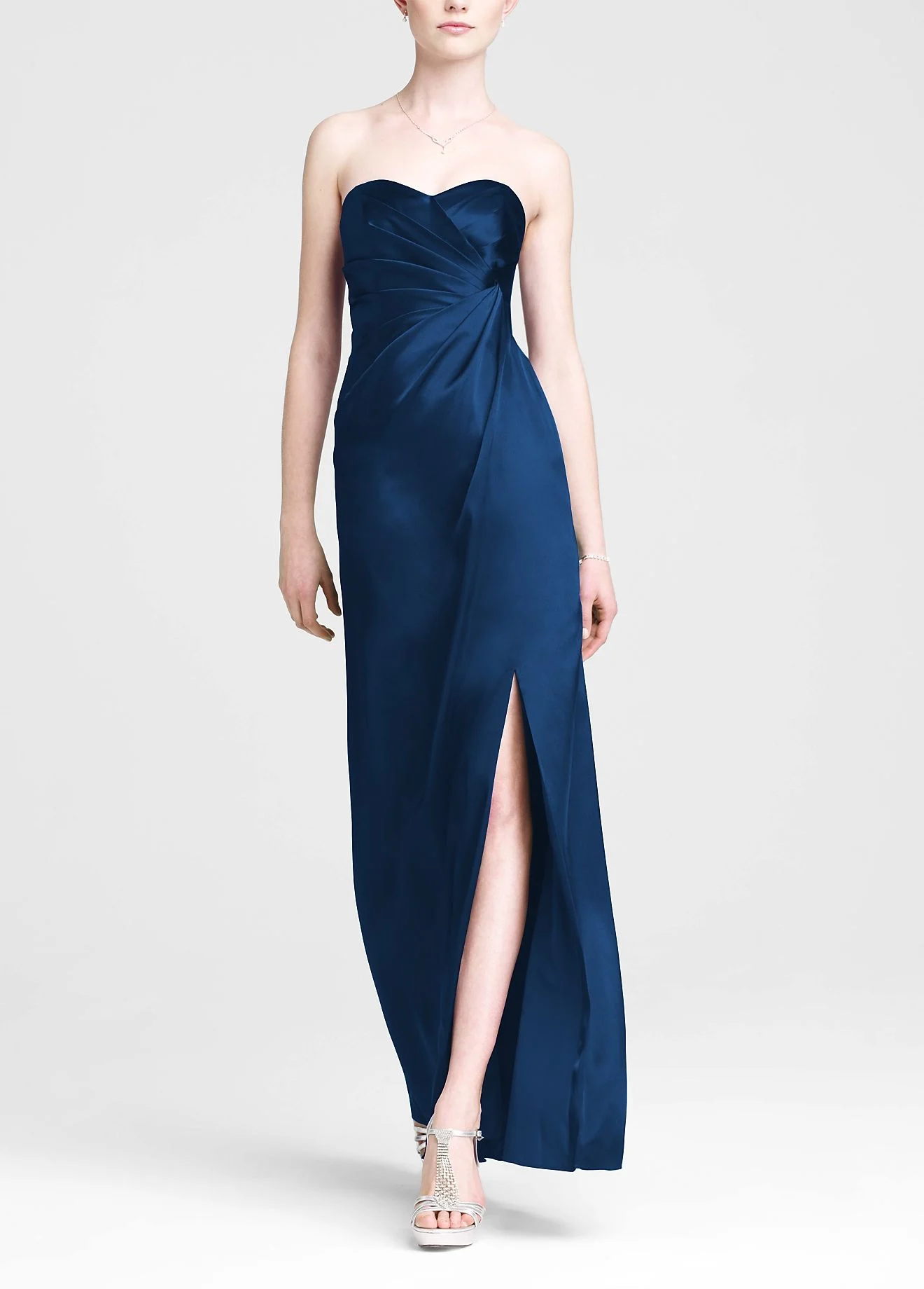 Strapless Long Charmeuse Dress with Slit