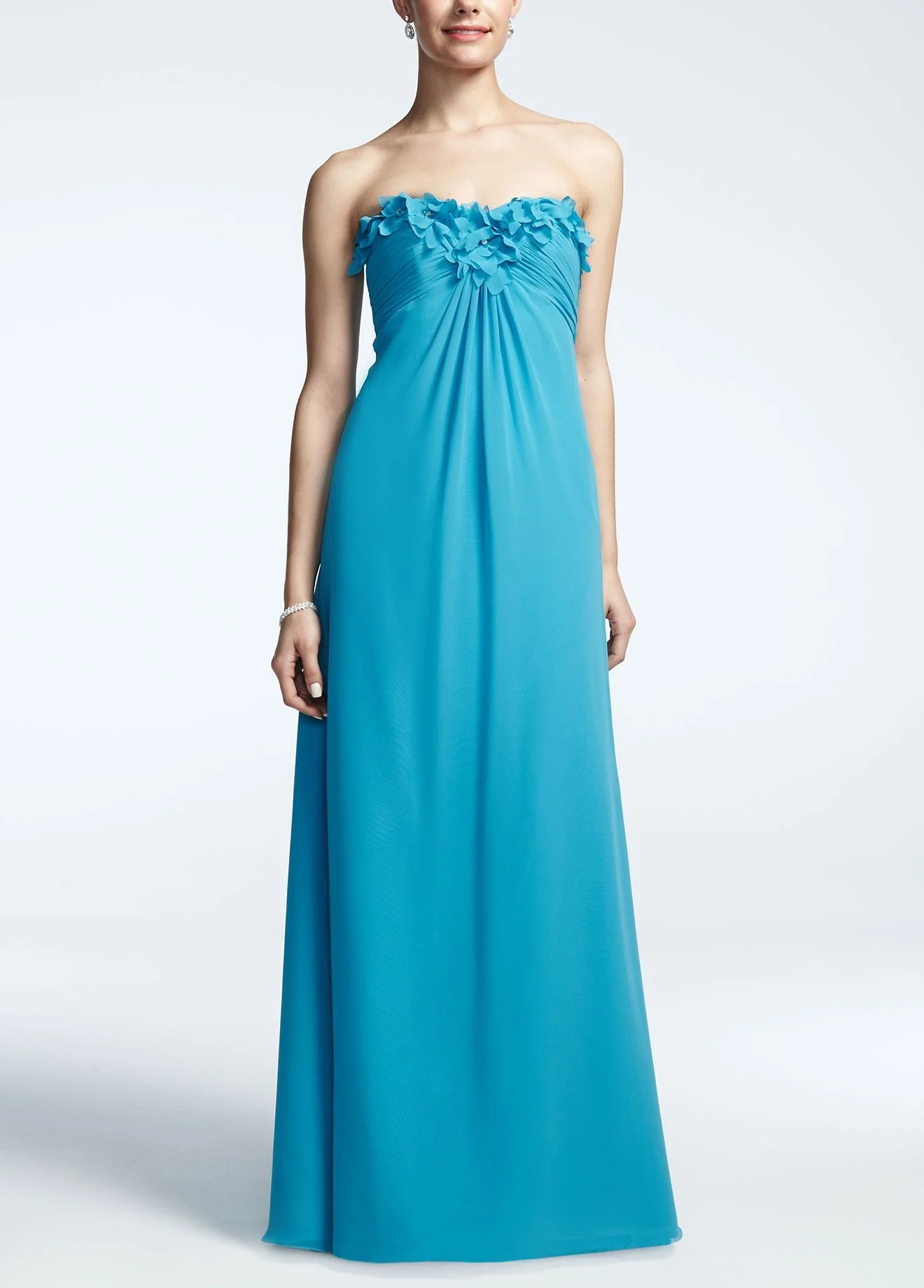 Strapless Long Chiffon Dress with Flower Detail