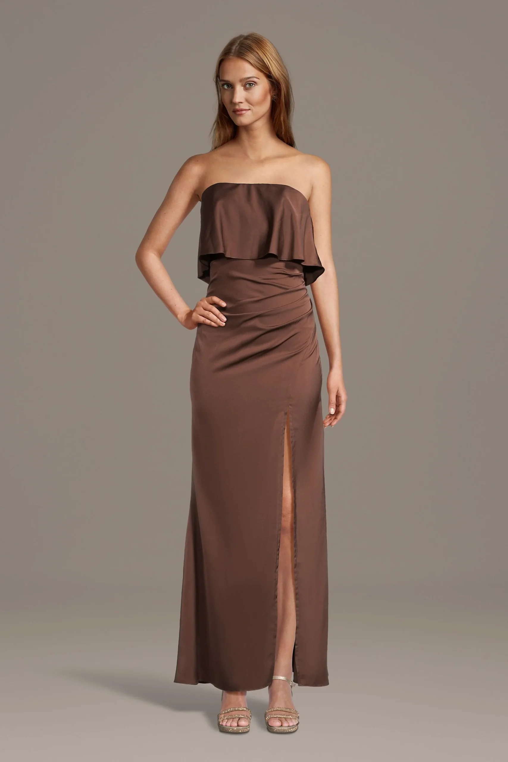 Strapless Matte Satin Popover Sheath Dress