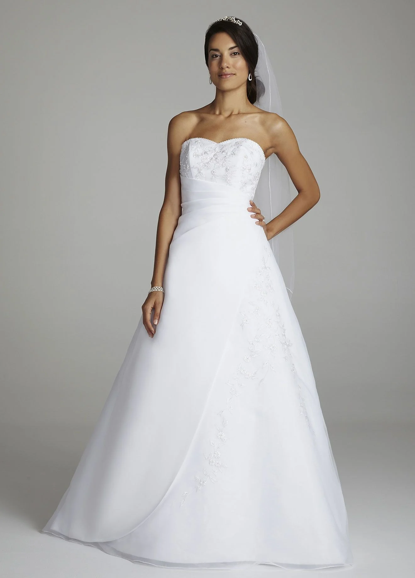 Strapless Organza A Line Gown with Side Draping