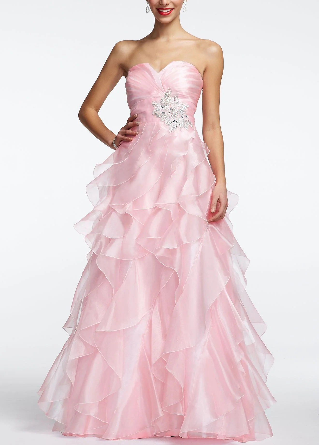 Strapless Organza Prom Ball Gown with Ruffles