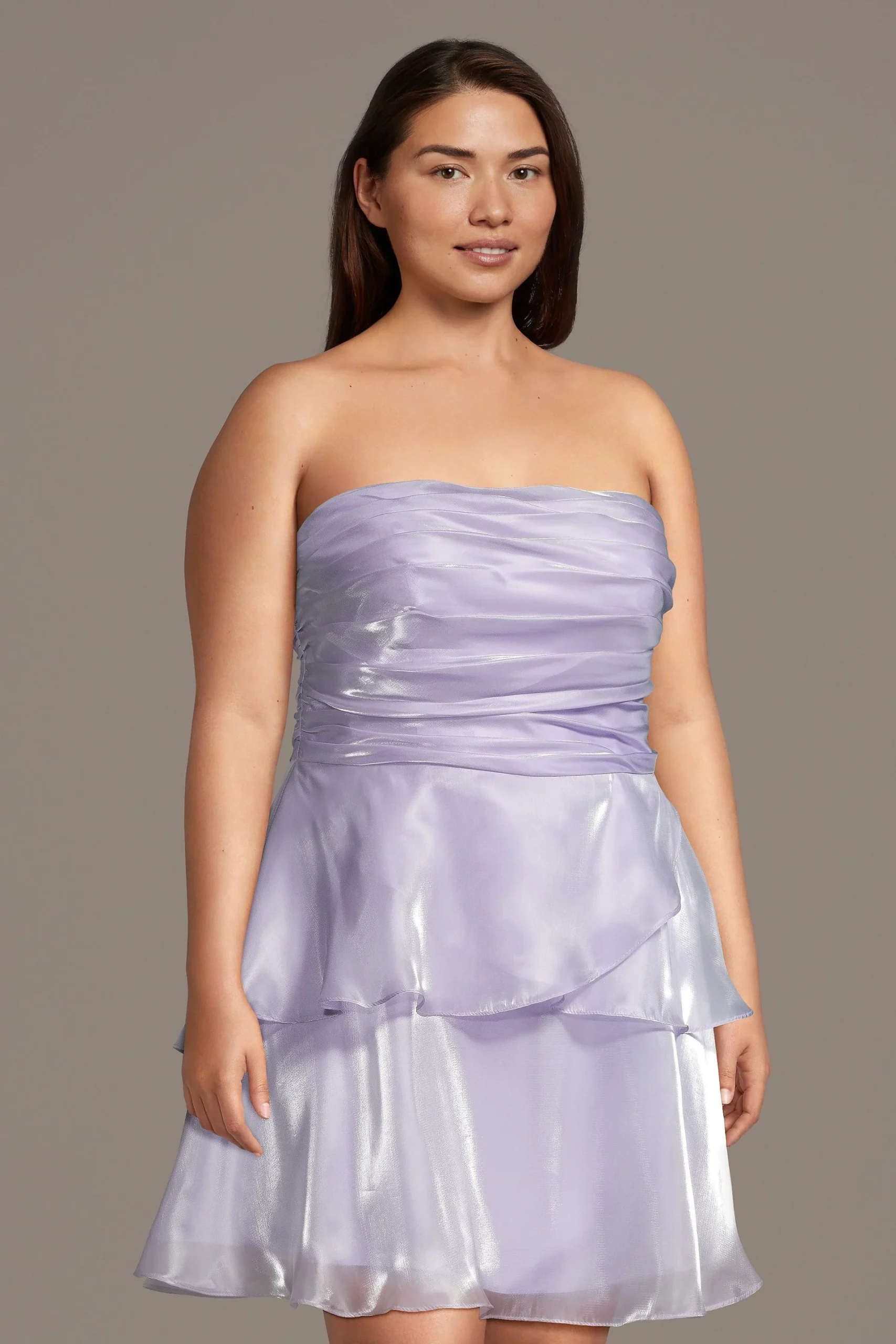 Strapless Organza Tiered A-Line Mini Dress