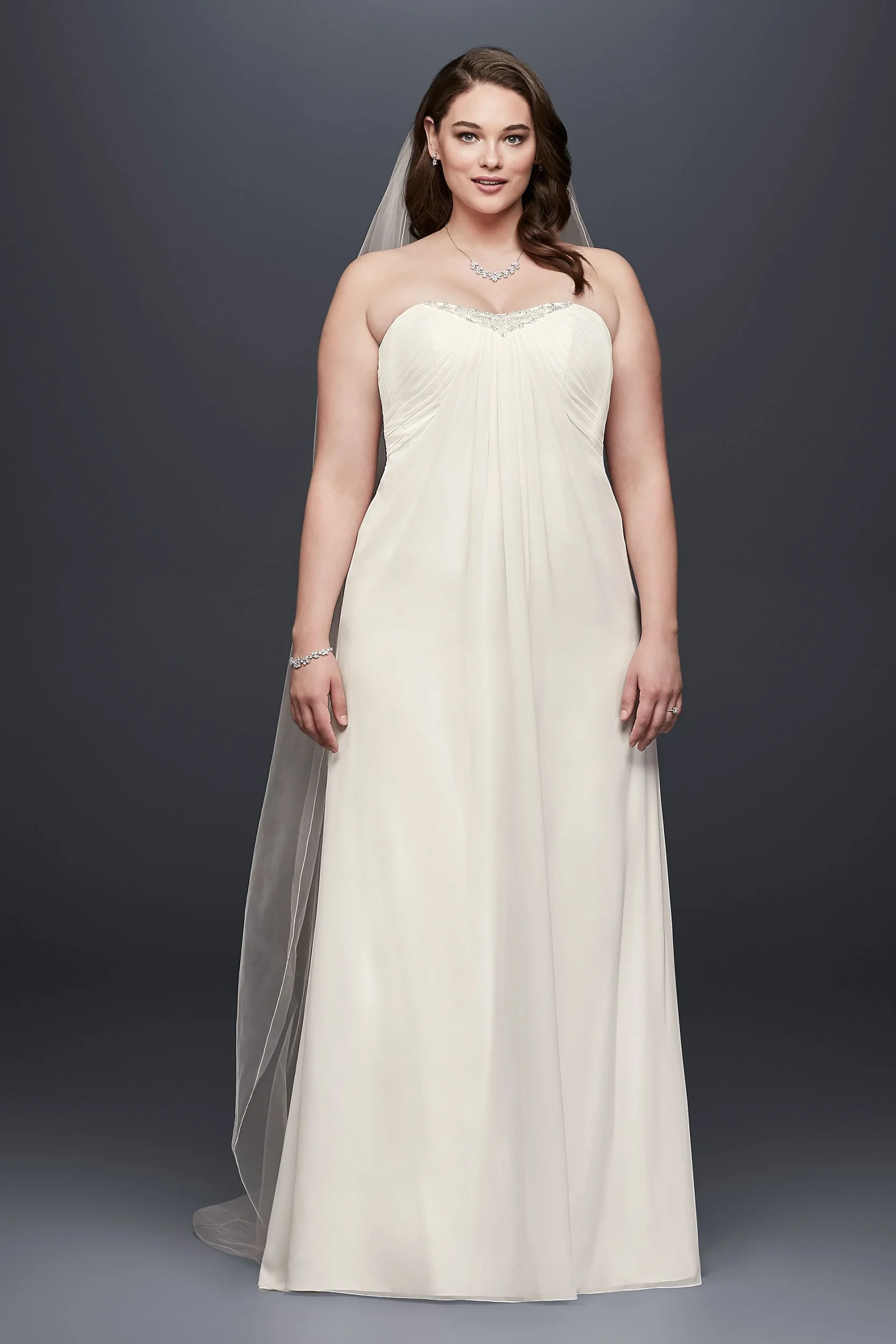 Strapless Pleated Chiffon Plus Size Wedding Dress