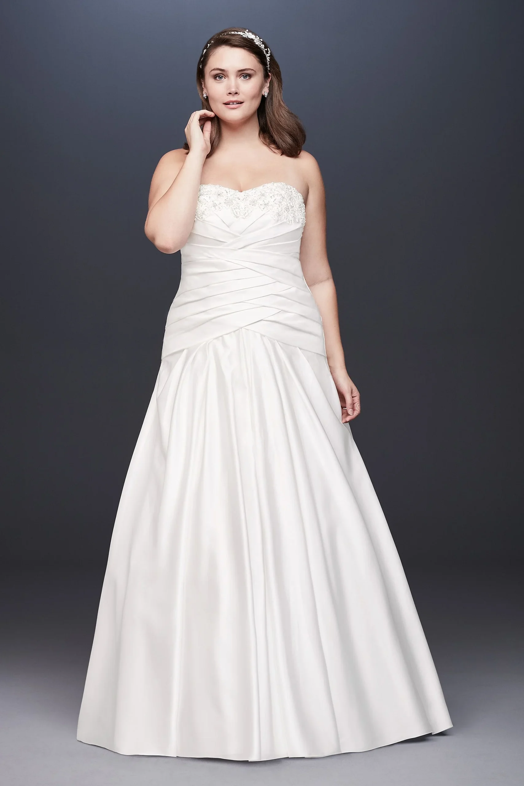 Strapless Pleated A-Line Drop Waist Wedding Dress