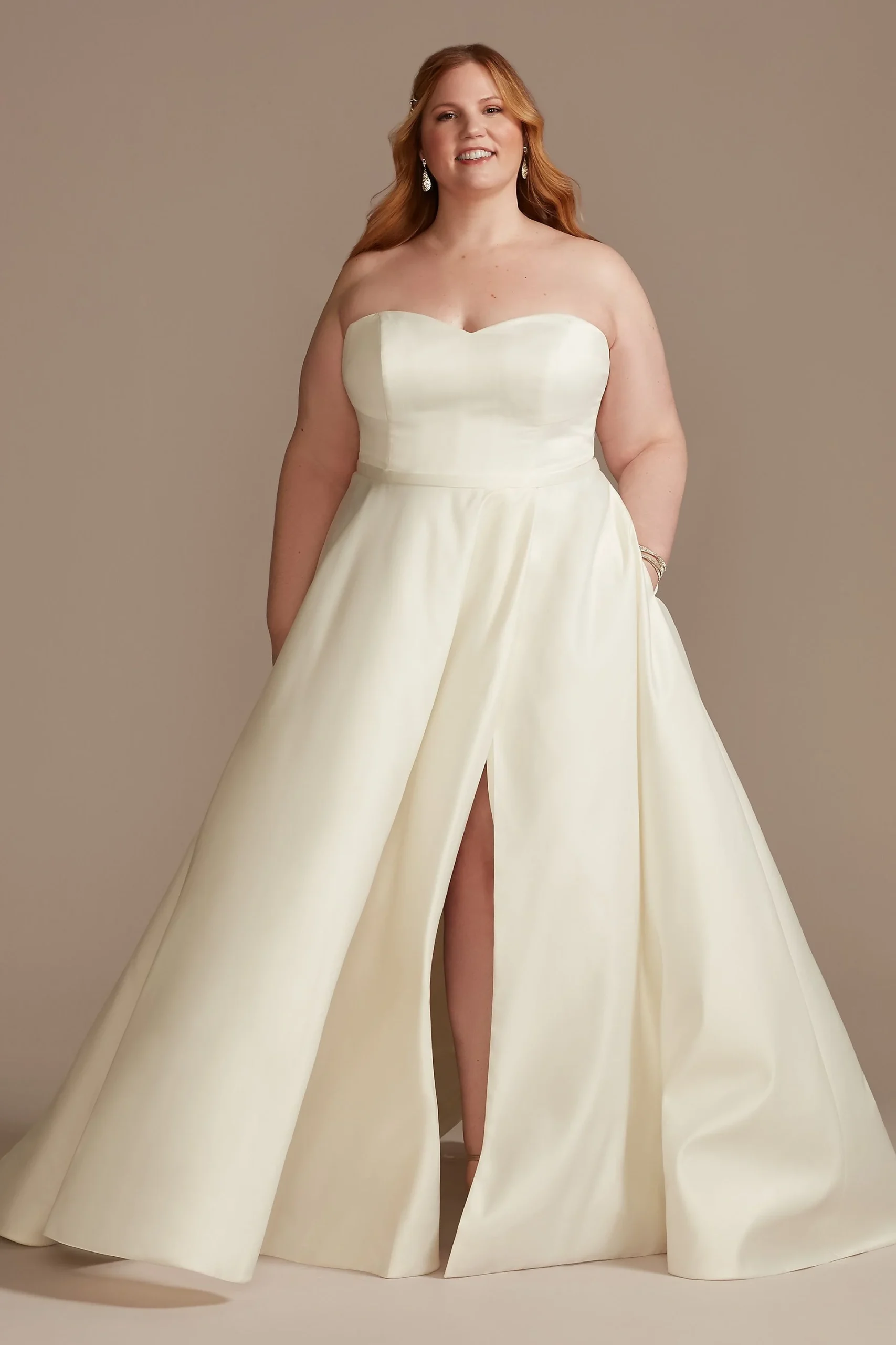 Strapless Plus Satin Wedding Dress with Slit