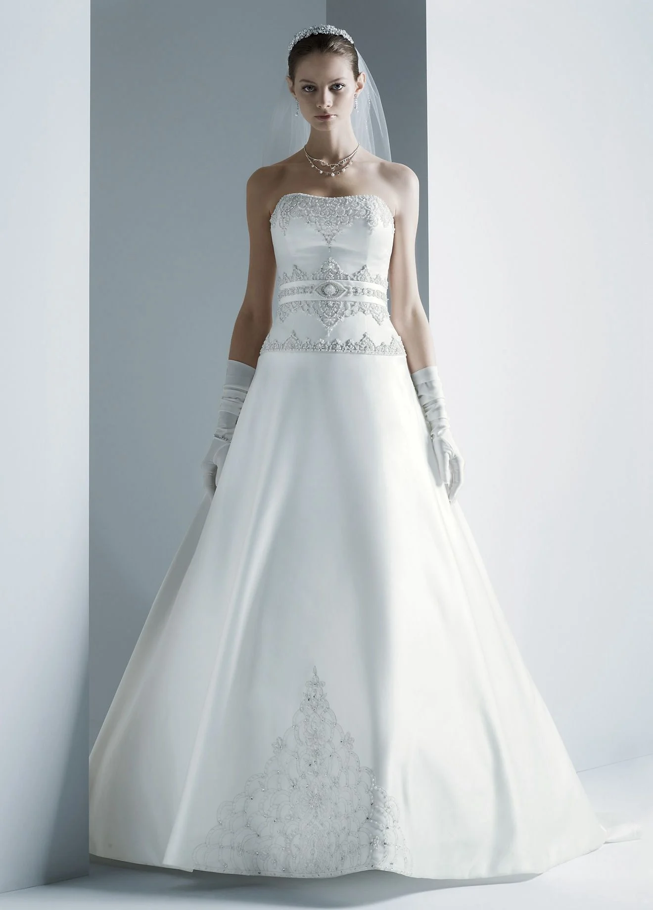 Strapless Satin Ball Gown with Beaded Detail