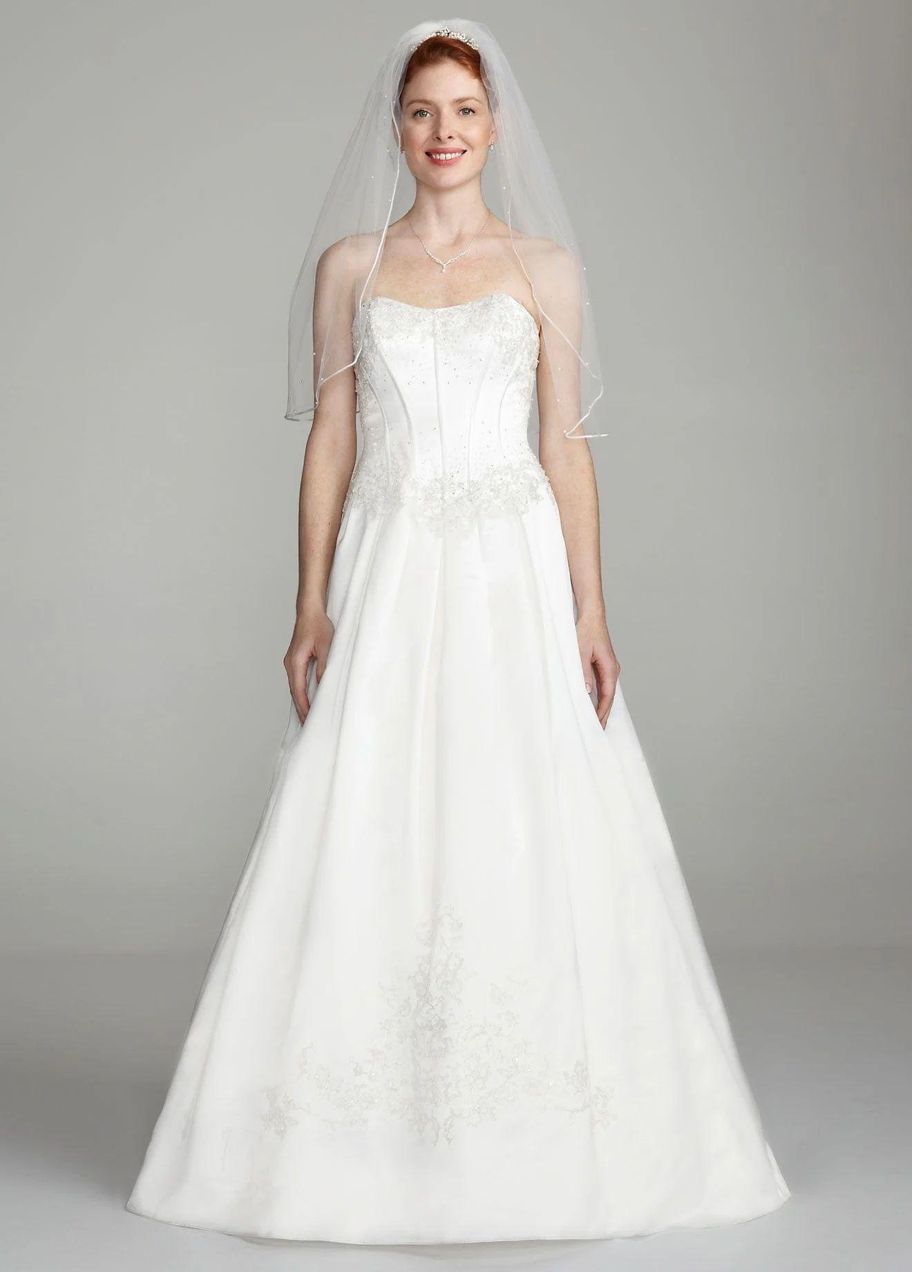 Strapless Satin Ball Gown with Beaded Lace Bodice