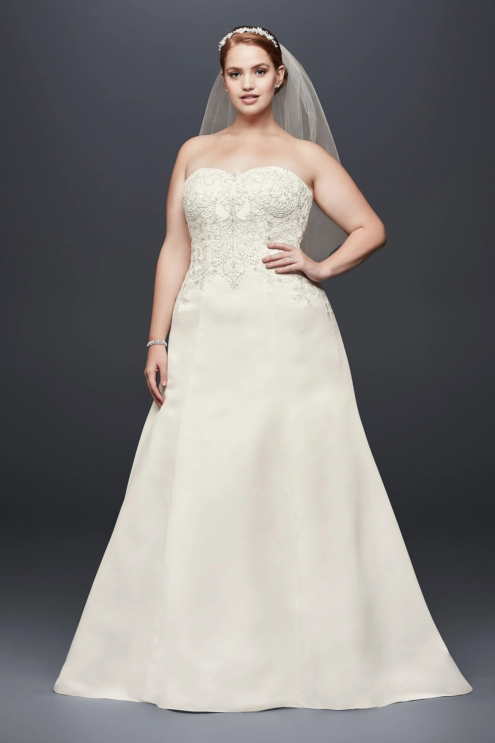 Strapless Satin A-line Wedding Dress with Beading