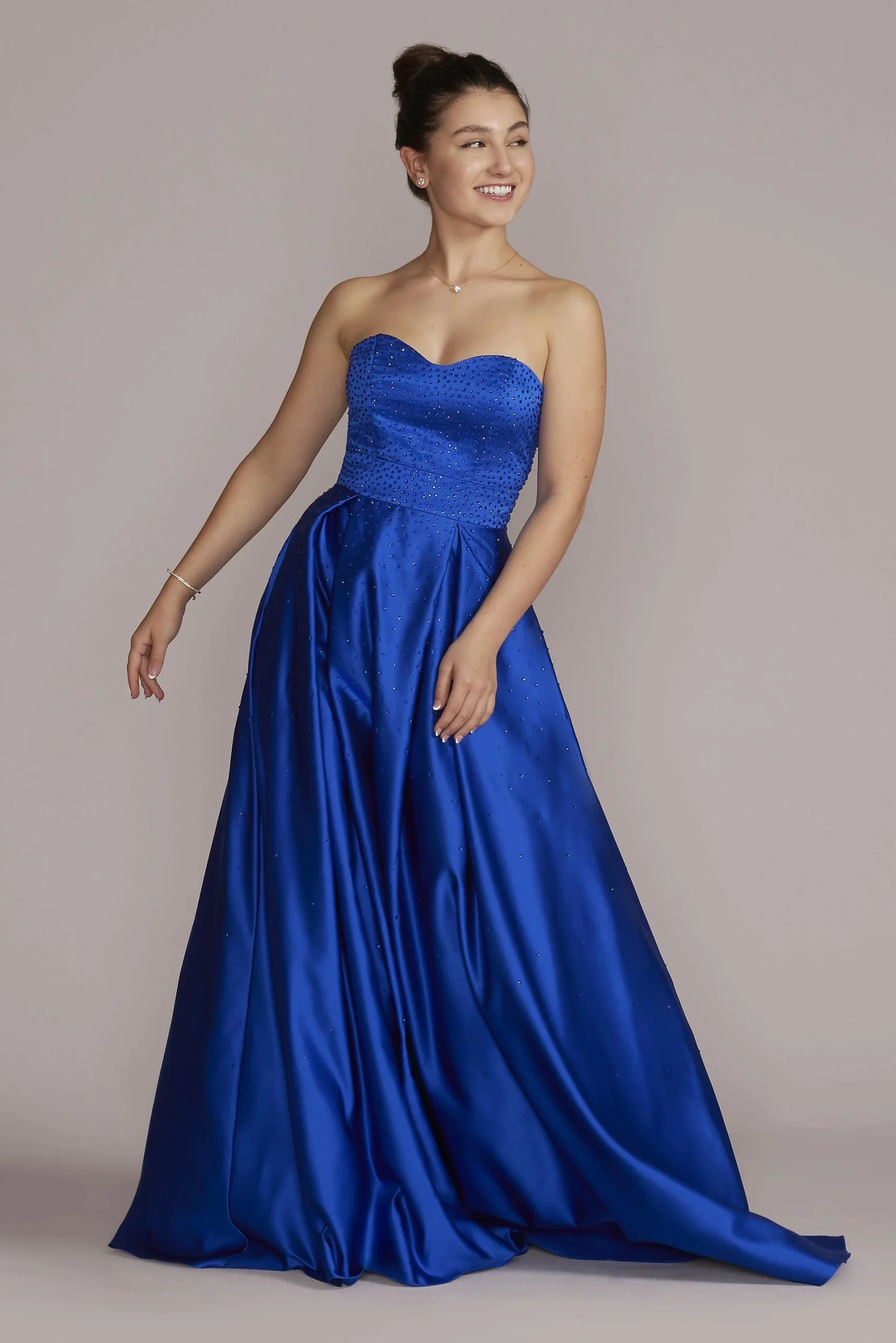 Strapless Satin A-Line with Pleated Skirt