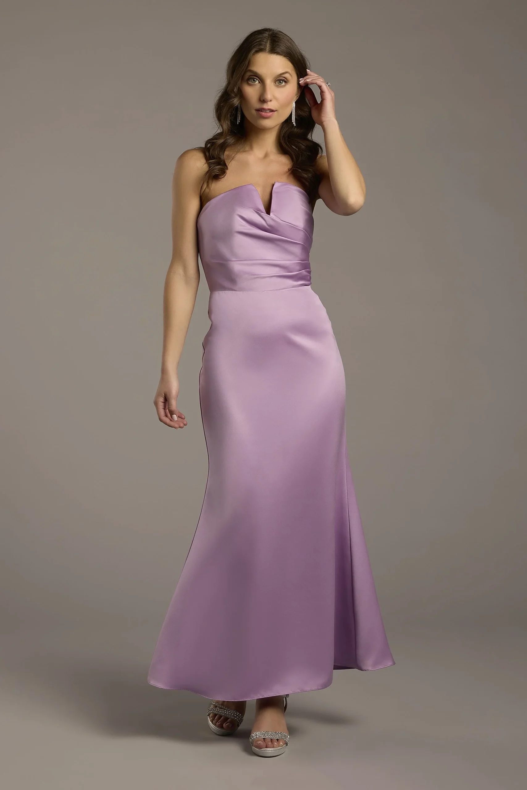 Strapless Satin Notch Neckline Sheath Dress
