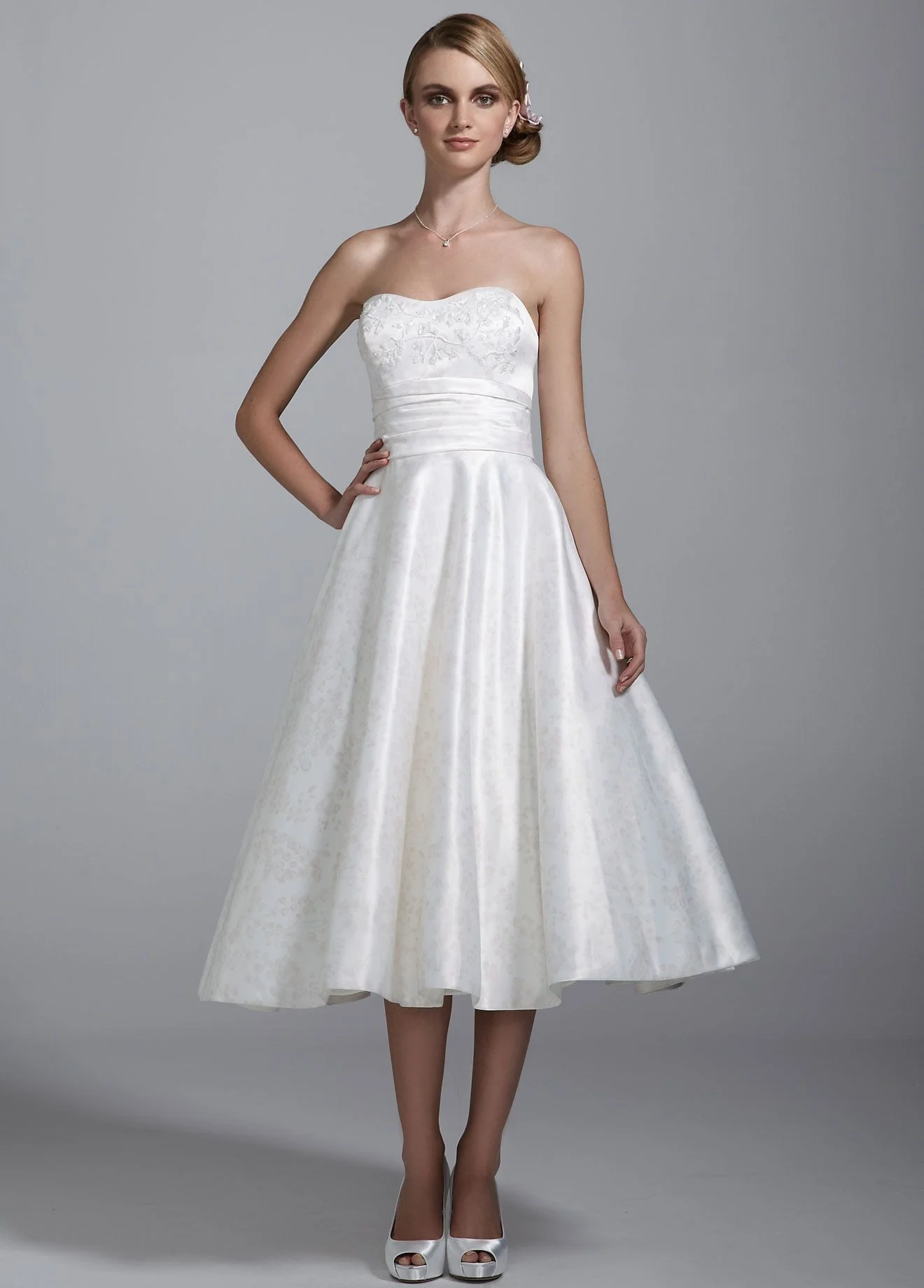 Strapless Satin Short Dress with Floral Print