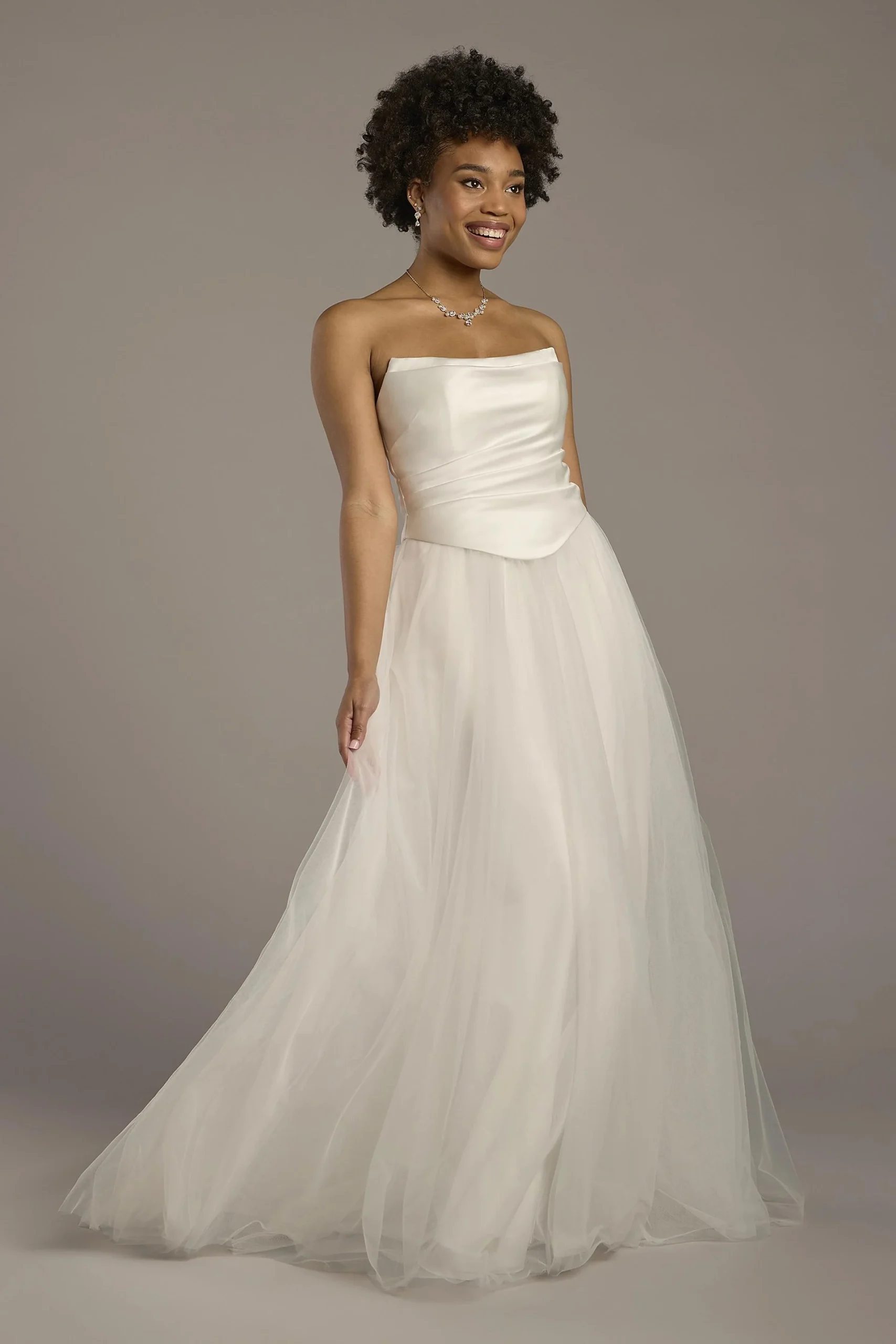 Strapless Satin and Tulle Ball Gown Wedding Dress
