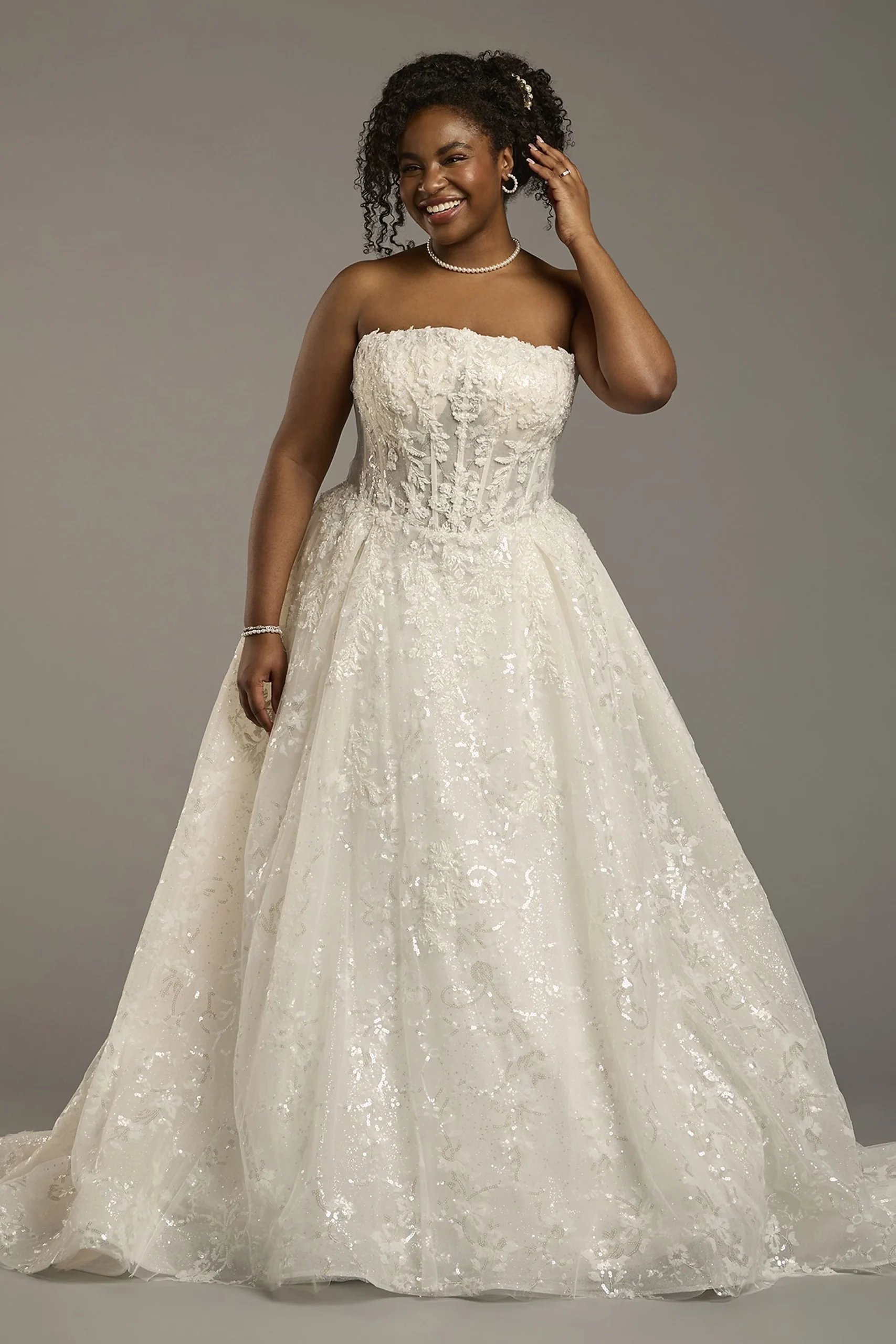 Strapless Tulle Ball Gown with Lace Appliques