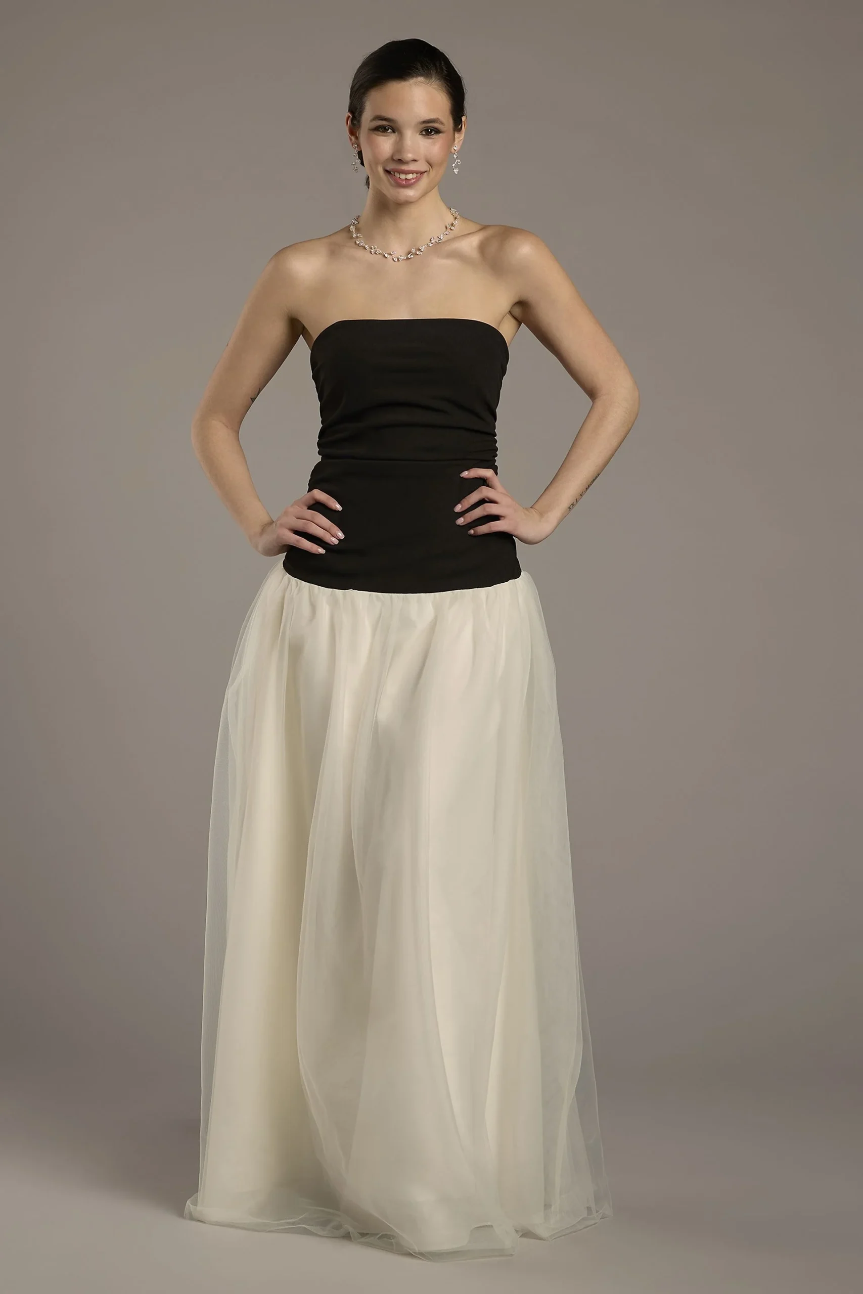 Strapless Tulle Drop Waist Dress