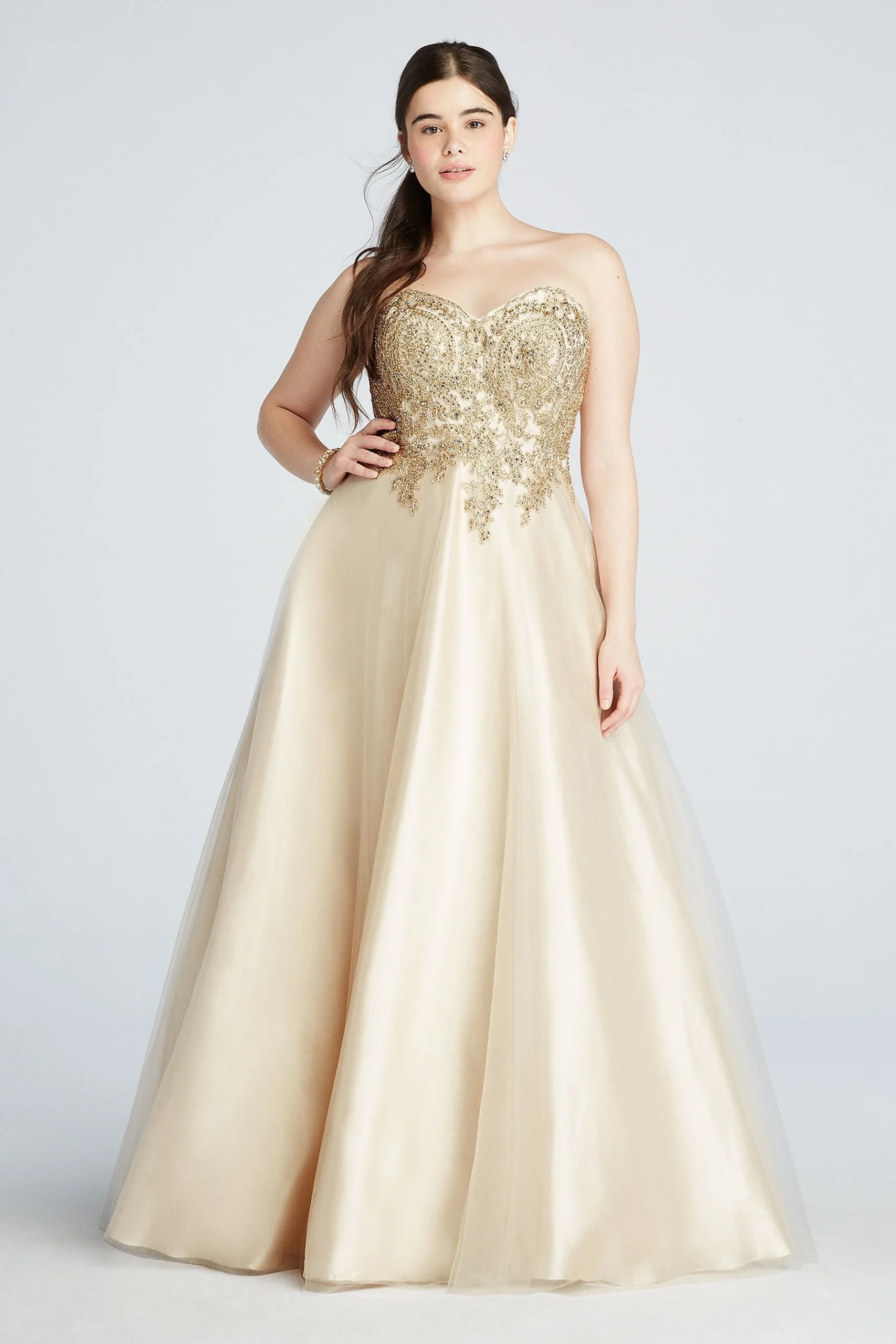 Strapless Tulle Prom Dress with Lace Embroidery